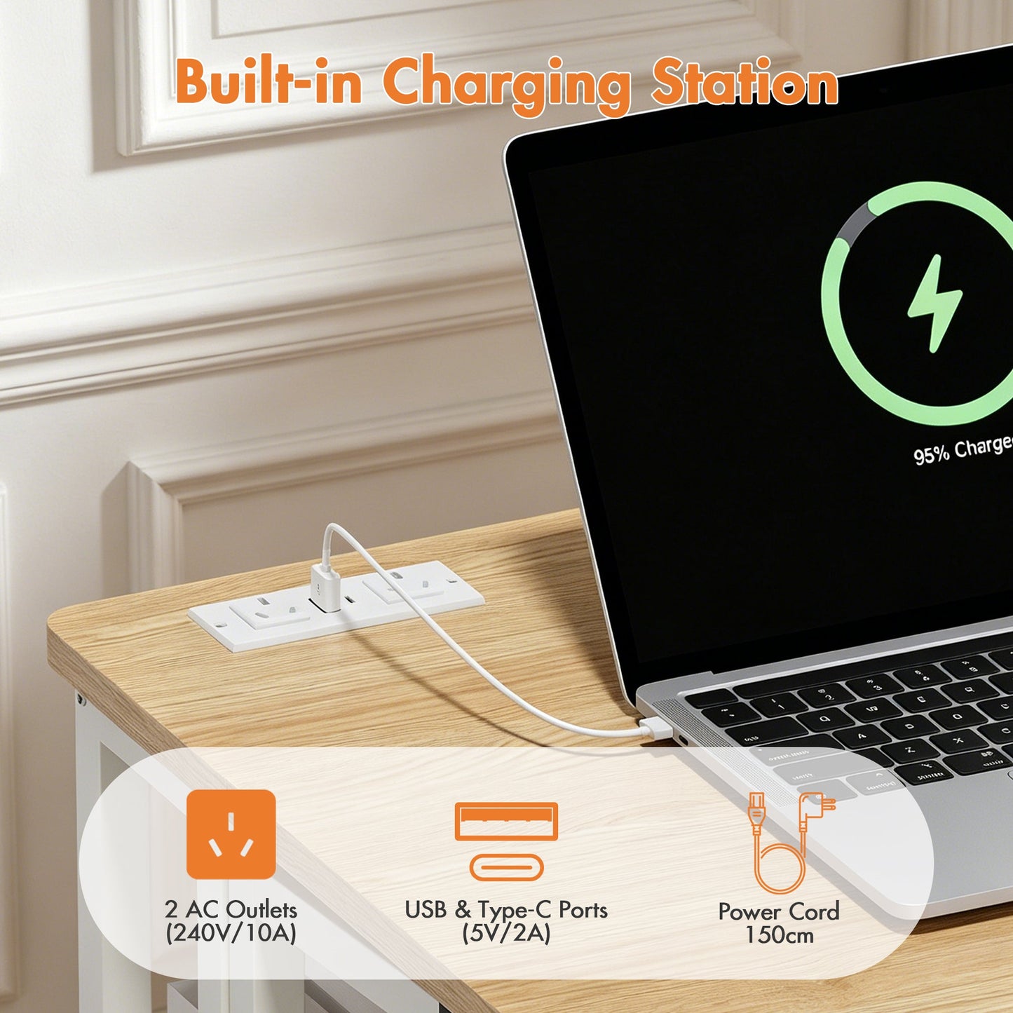 Advwin 80cm Folding Computer Desk w/ Charging Station & Shelf