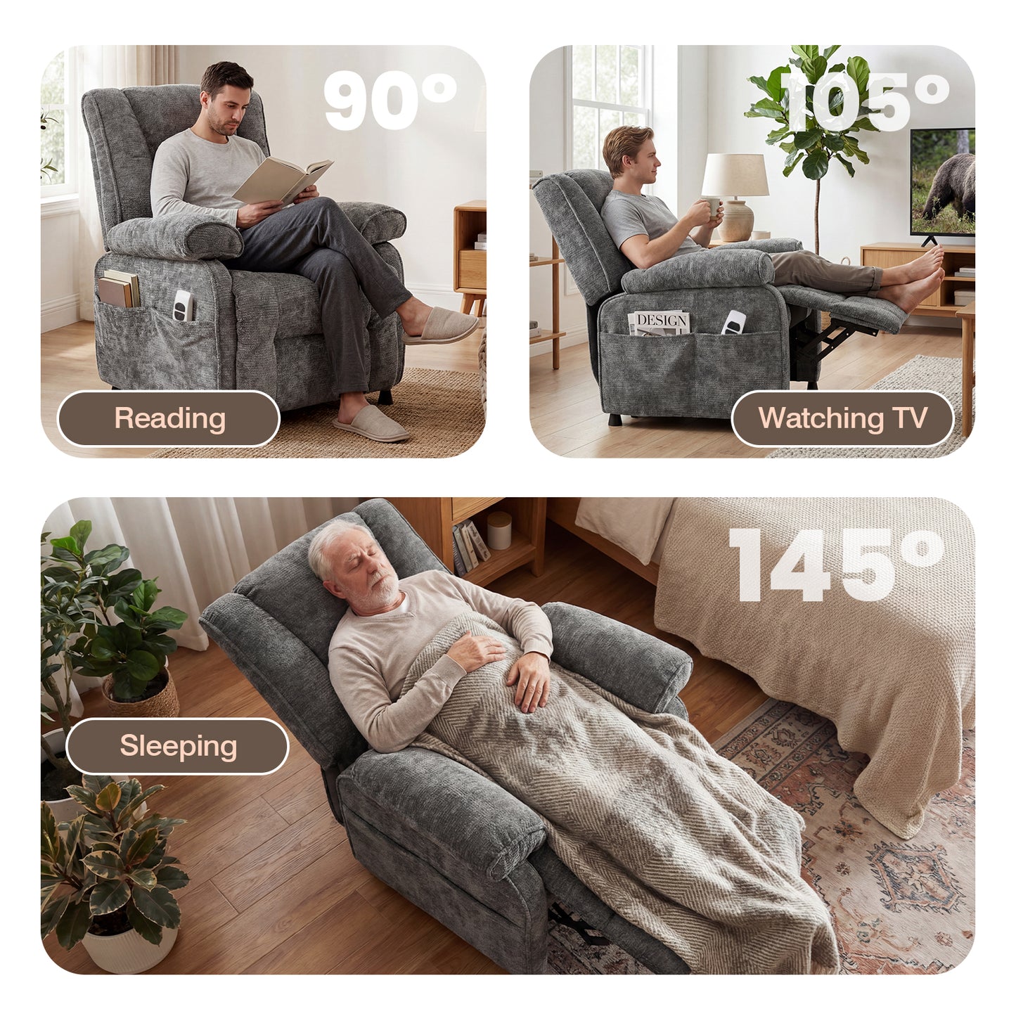 Advwin Recliner Chair Electric Adjustable backrest and footrest Grey