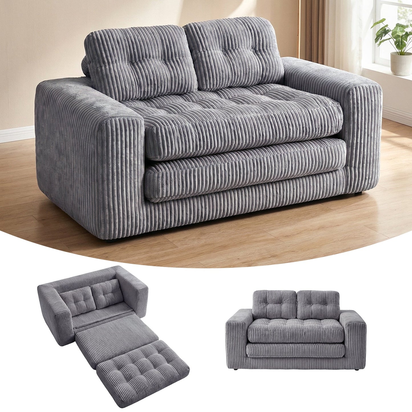 Advwin Folding Sofa Bed  Fold Out Corduroy Sleeper Couch