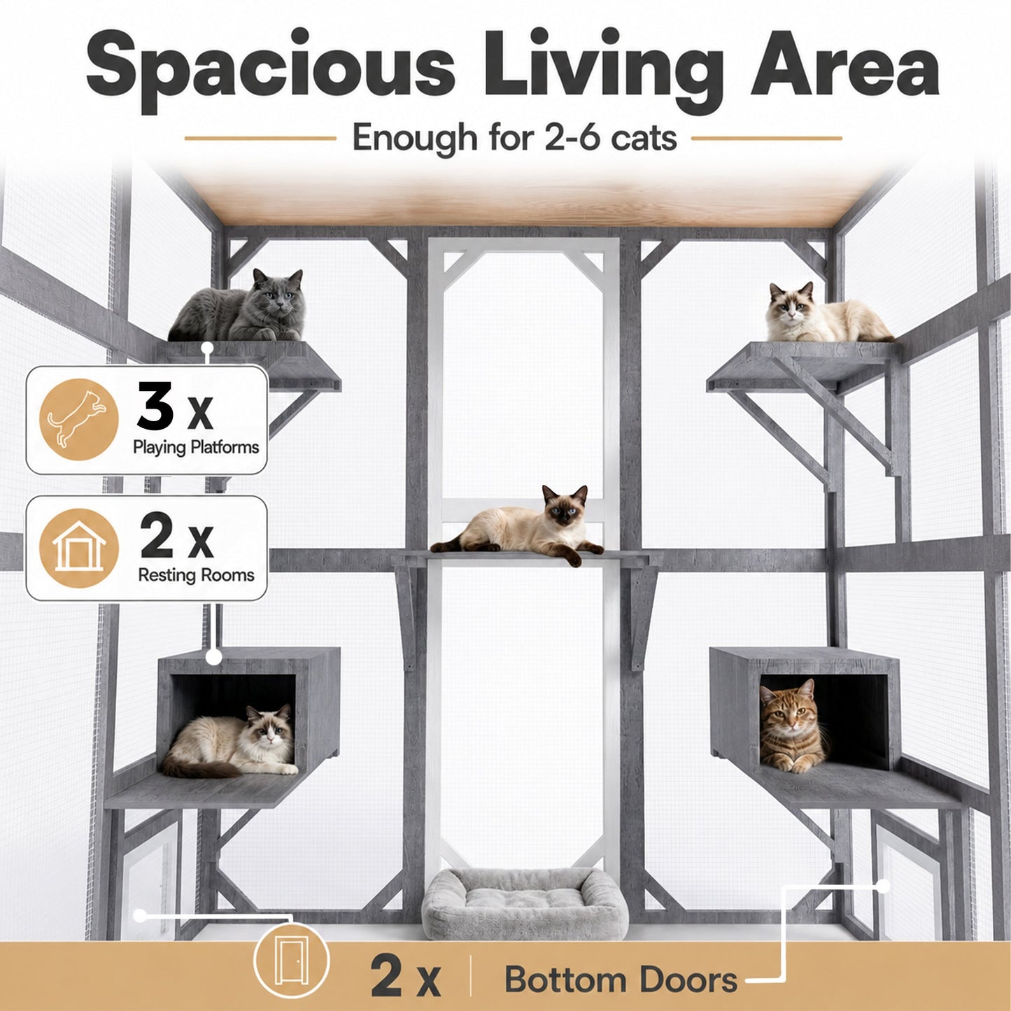 Advwin Outdoor Walk-in Cat Catio Enclosure w/ Asphalt Roof