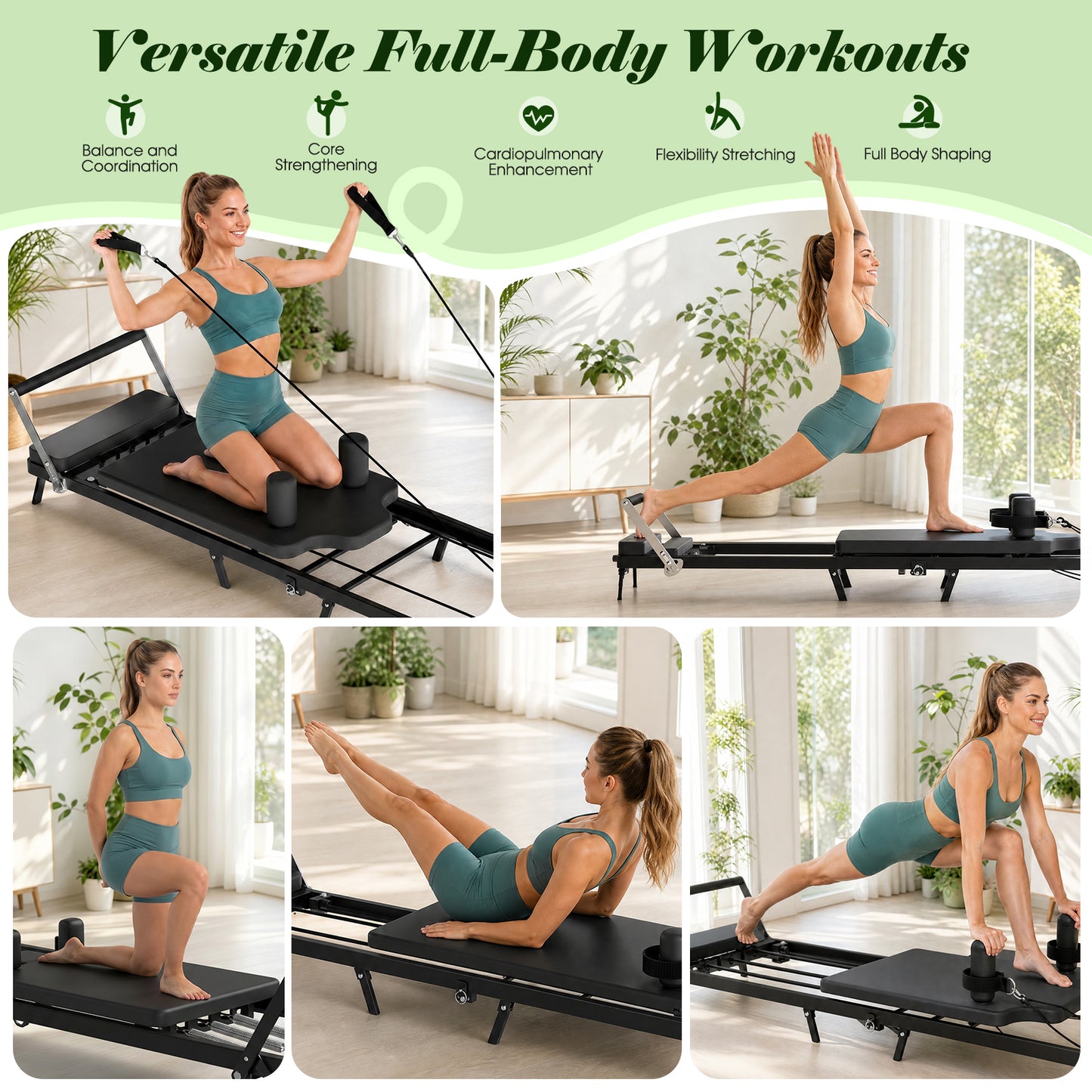 Advwin Pilates Reformer for Home Gym with Cords