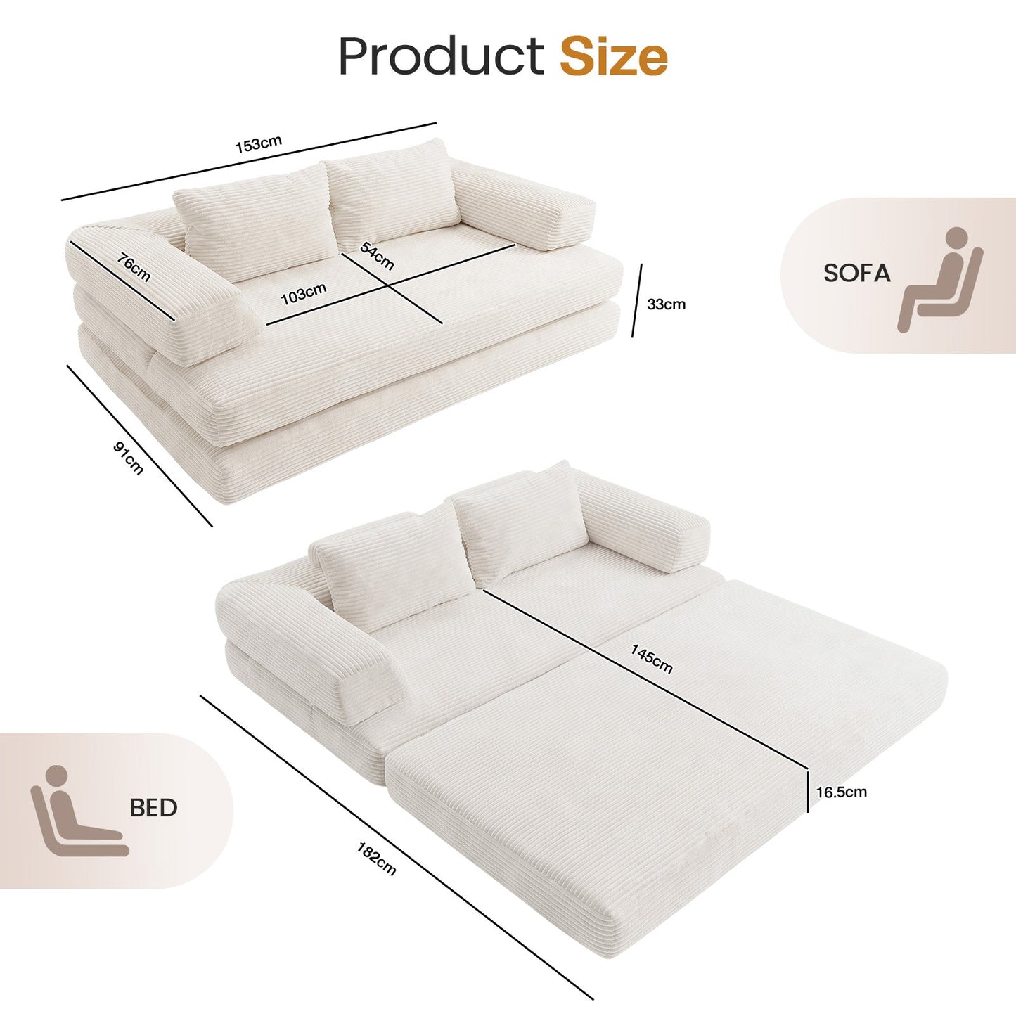 Advwin Folding Sofa Bed Convertible Floor Loveseat Sofa