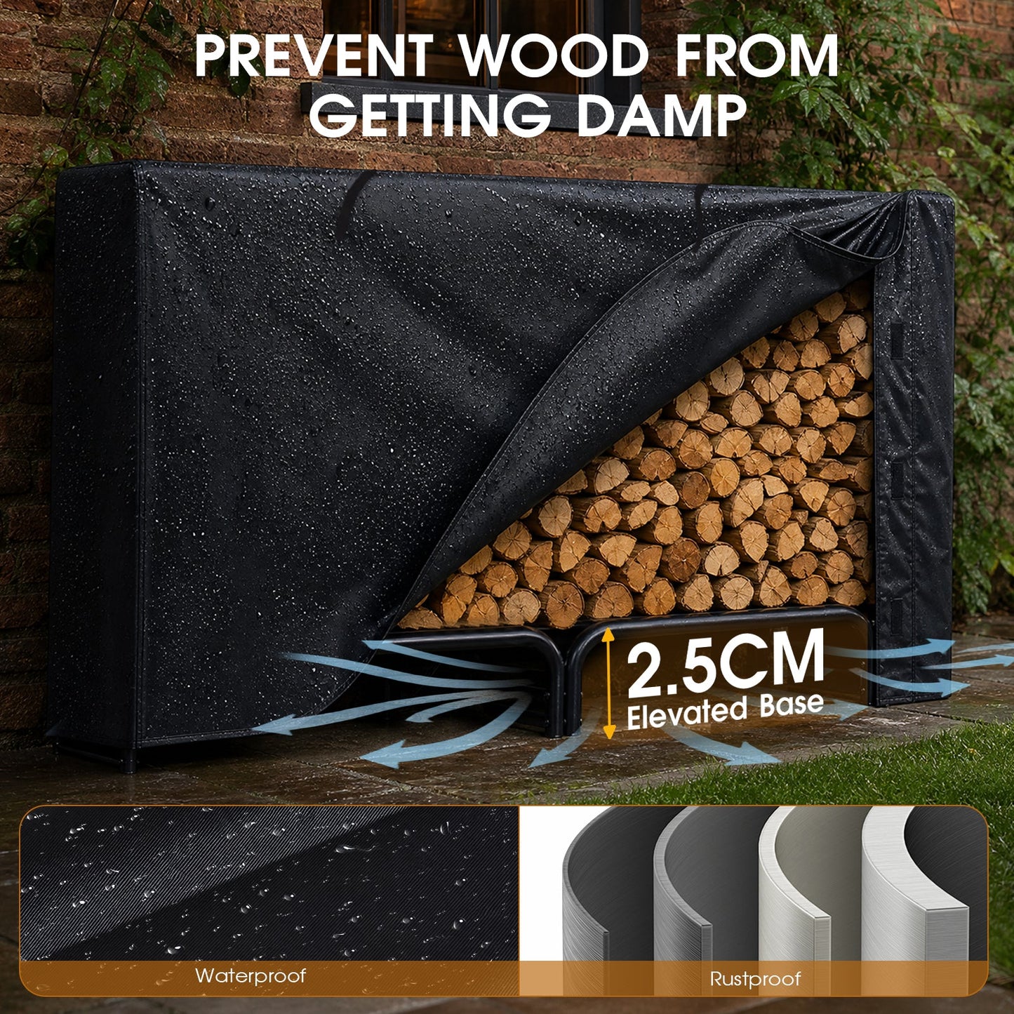 Advwin 7.5FT Firewood Rack with 600D Oxford Cover