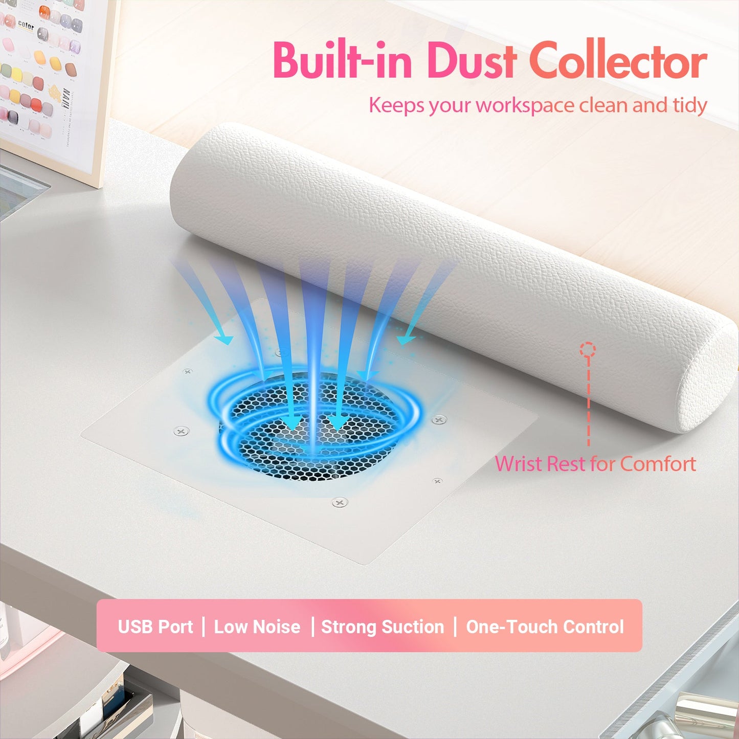 Advwin Manicure Table Glass Top w/Dust Collector