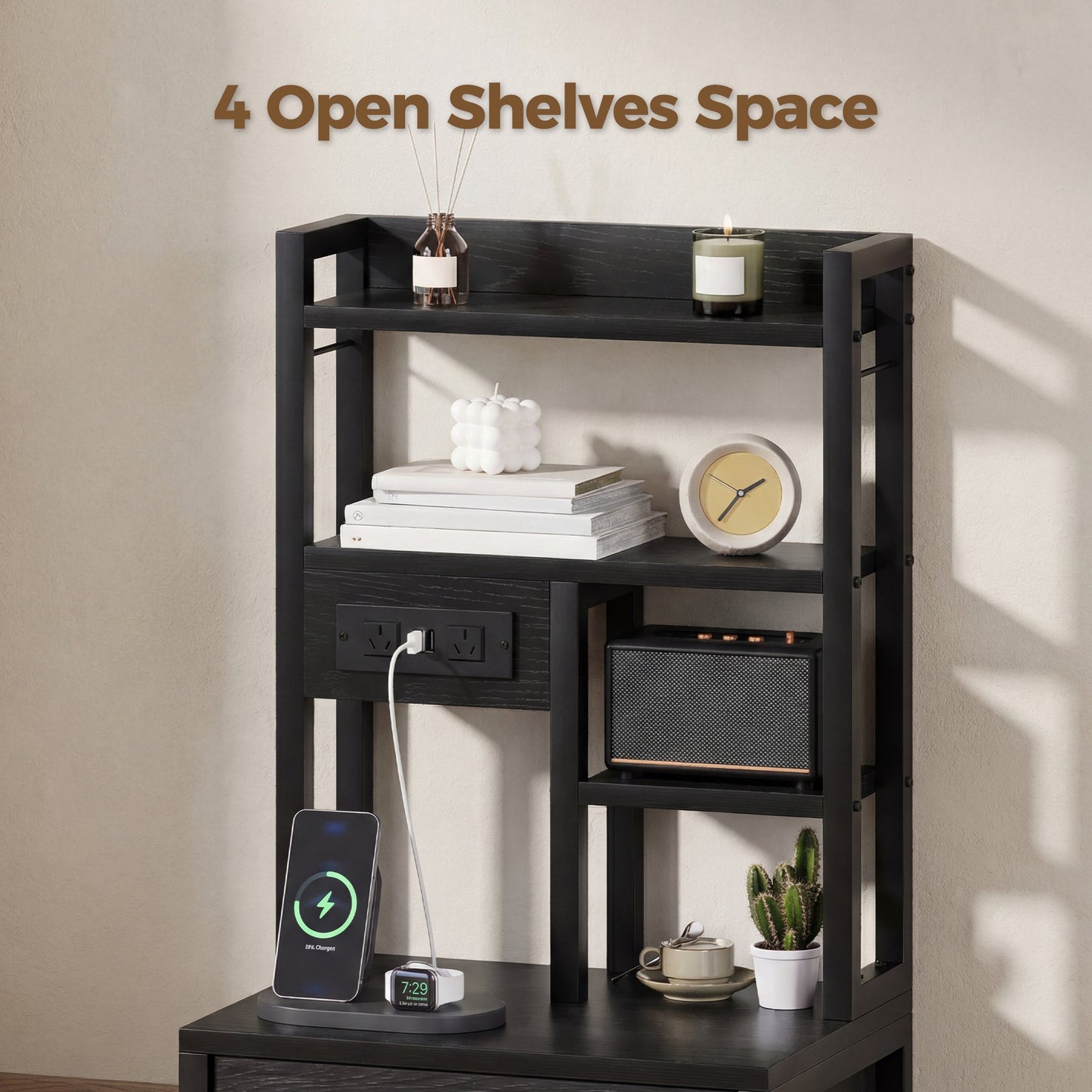 Advwin Tall Bedside Table with Charging Station