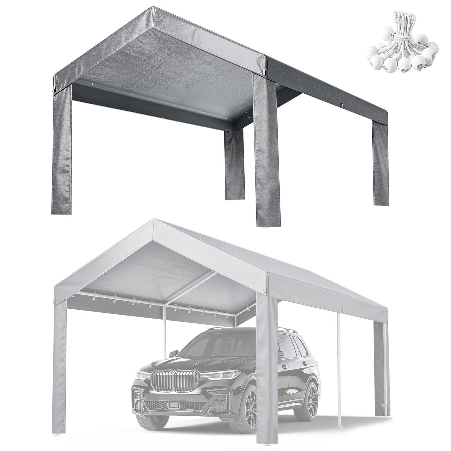 Advwin Carport Replacement Canopy Cover with 4 Leg Panels