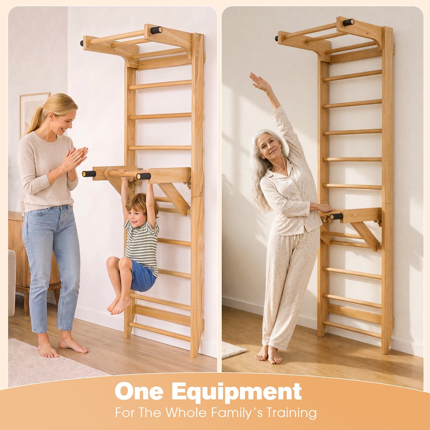 Advwin Wooden Swedish Ladder Wall Gym with Pull-Up Bar