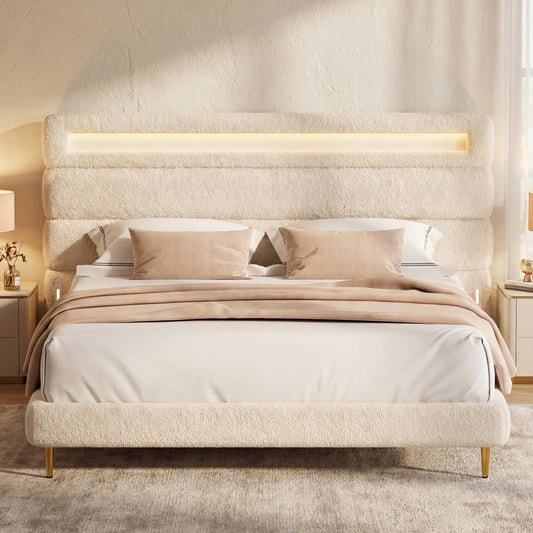 Advwin Cloud Bed Frame with LED Light Charging Ports