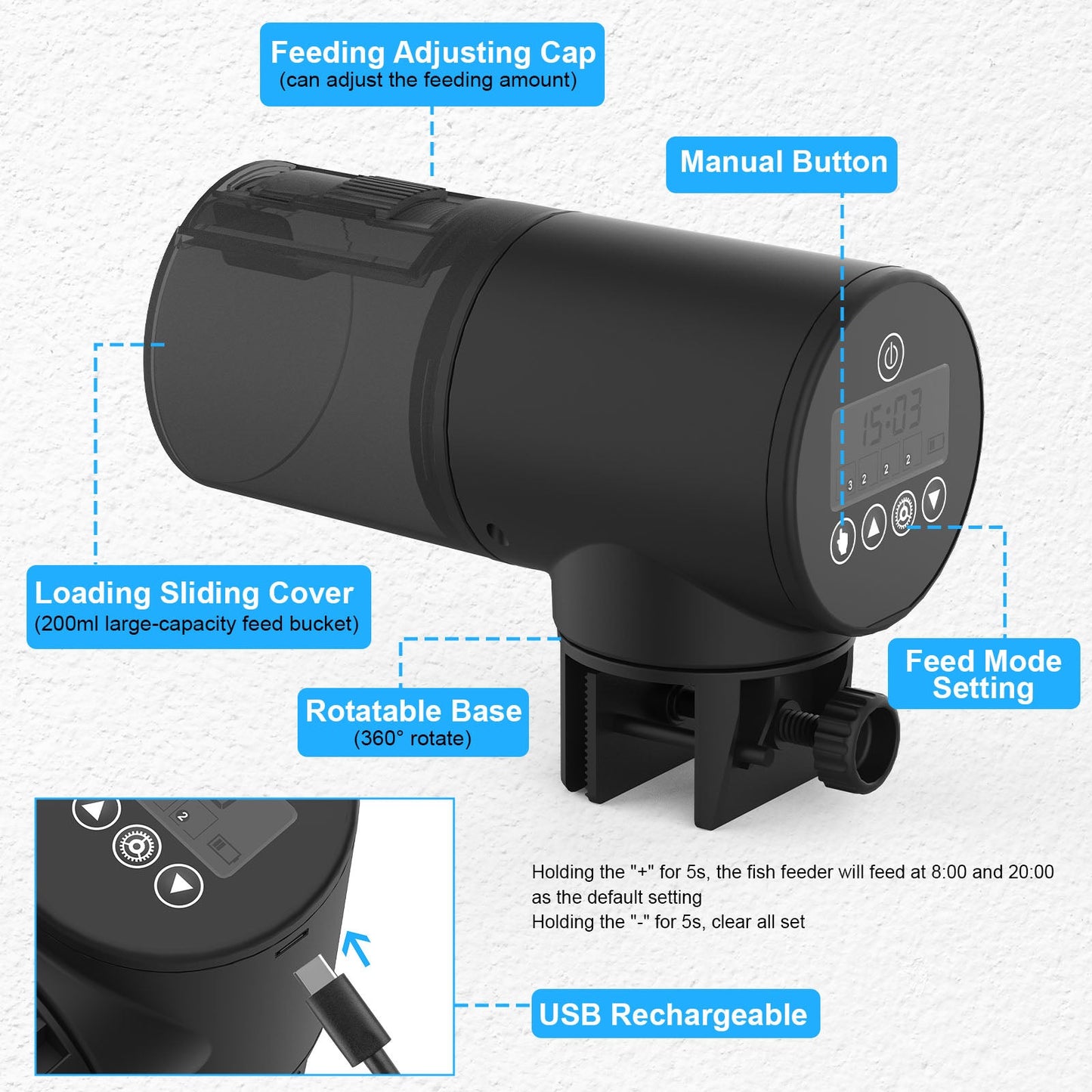 Advwin Automatic Fish Feeder Timer USB Rechargeable