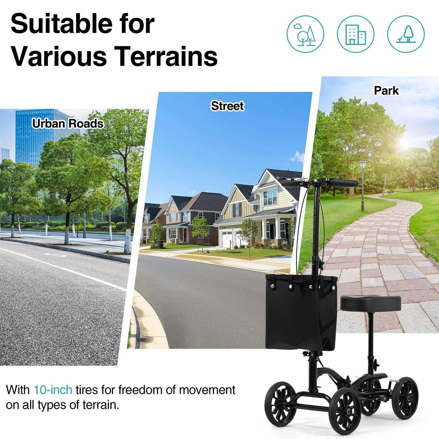 Advwin Knee Walker Scooter with 10" Rubber Tires