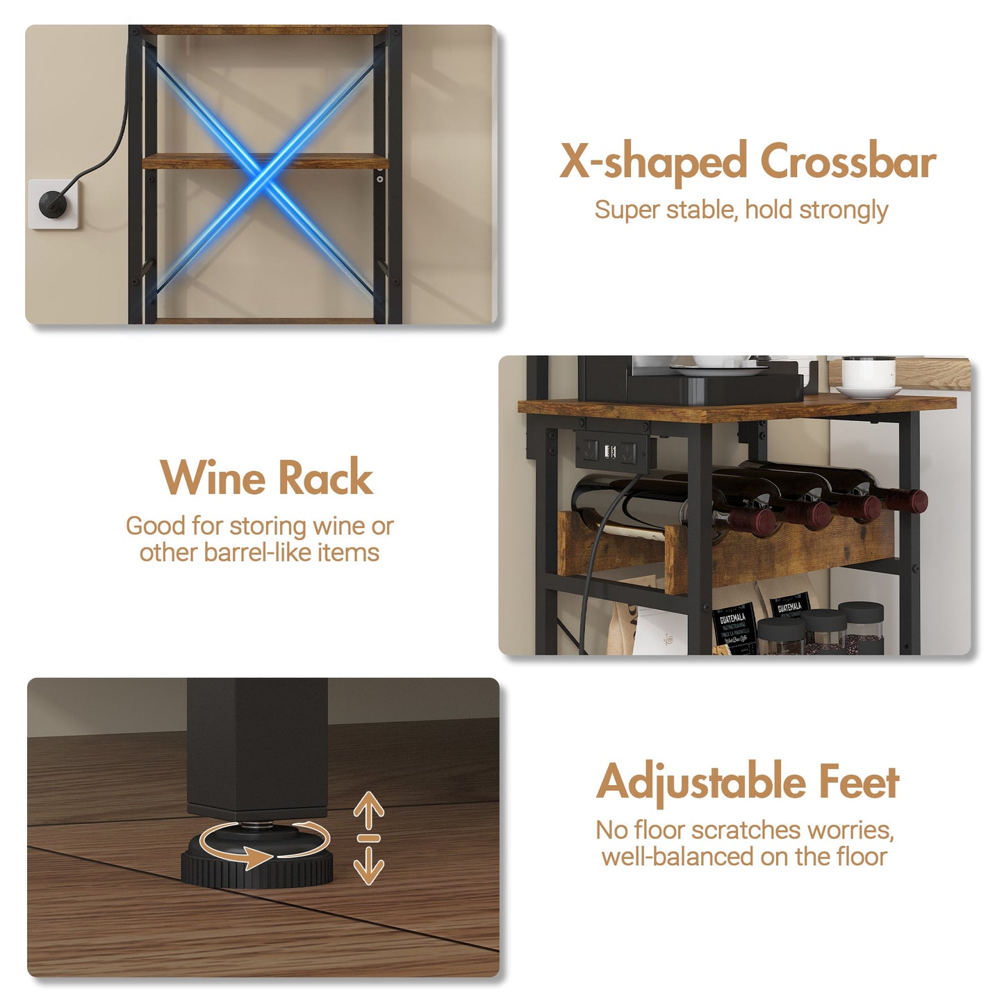 Advwin 5 Tiers Kitchen Bakers Rack with Power Outlet