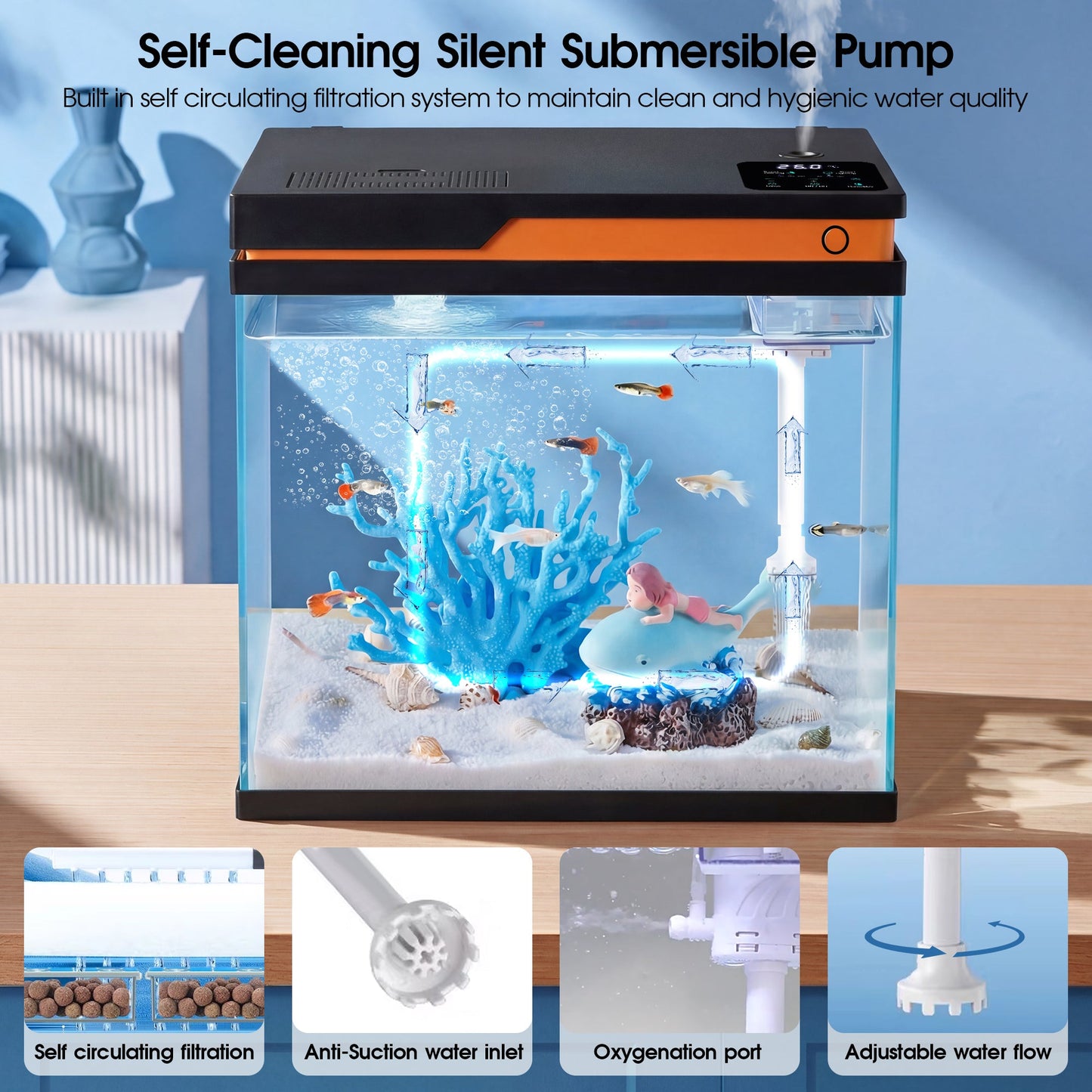 Advwin 4-in-1 Fish Tank Smart Fish Aquarium Kit 9 Gallon