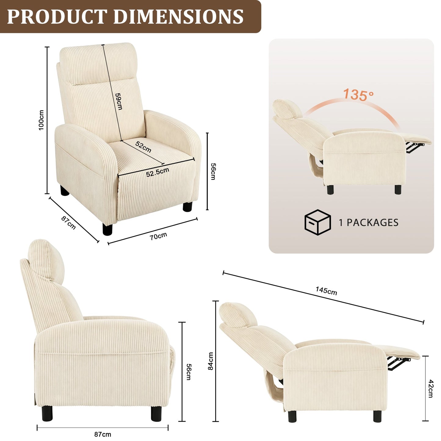 Advwin Recliner Chair with Adjustable Backrest & Footrest