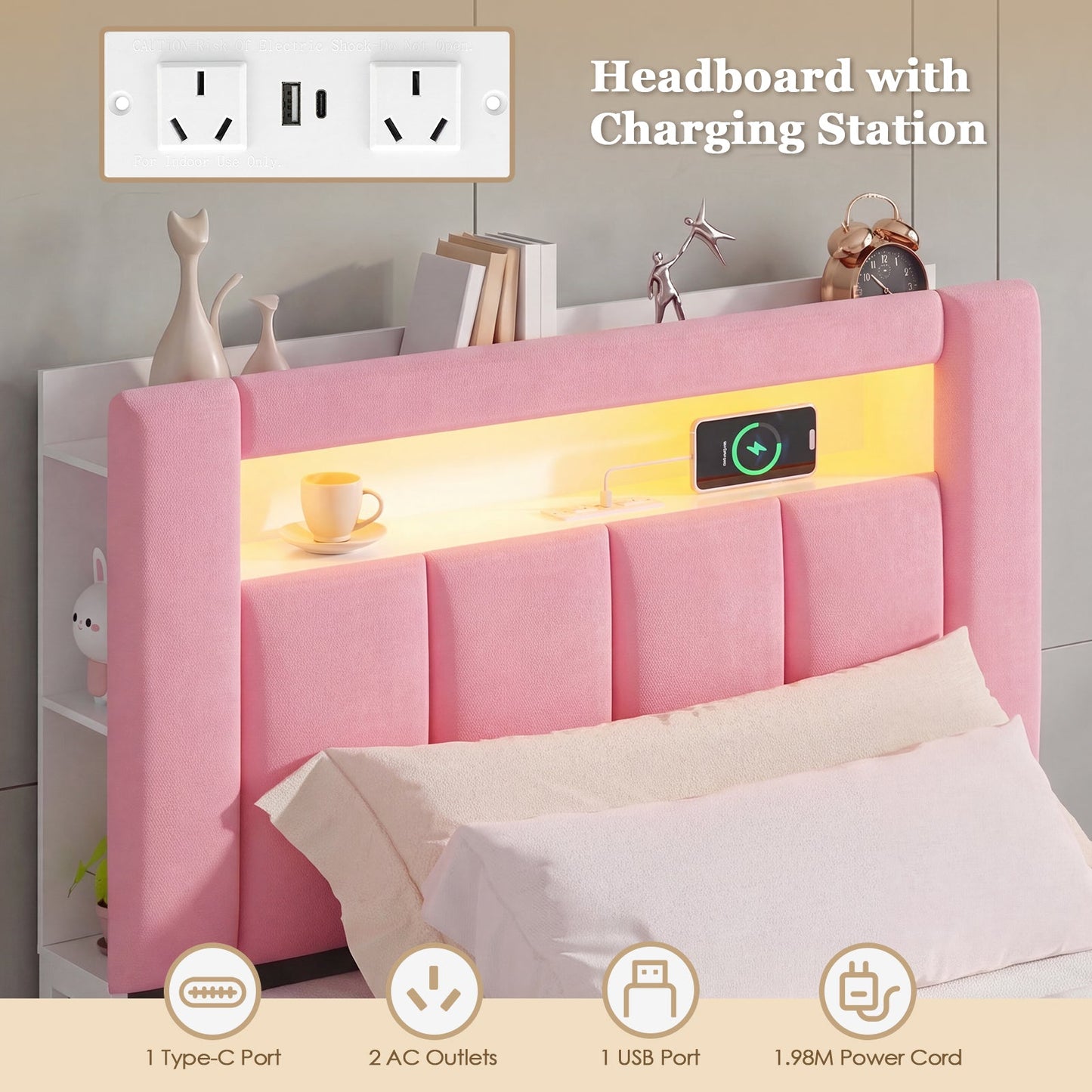 Advwin King Single Bed Frame w/ Charging Station