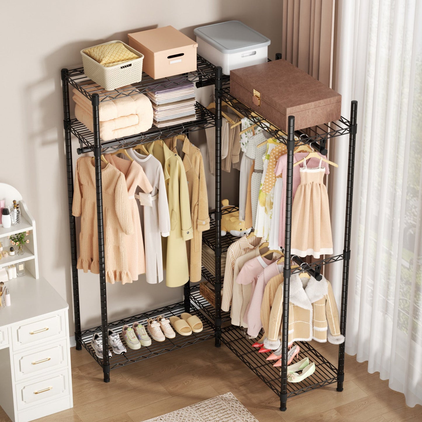 Advwin Portable Closet Wardrobe with 4 Rods & 9 Shelves