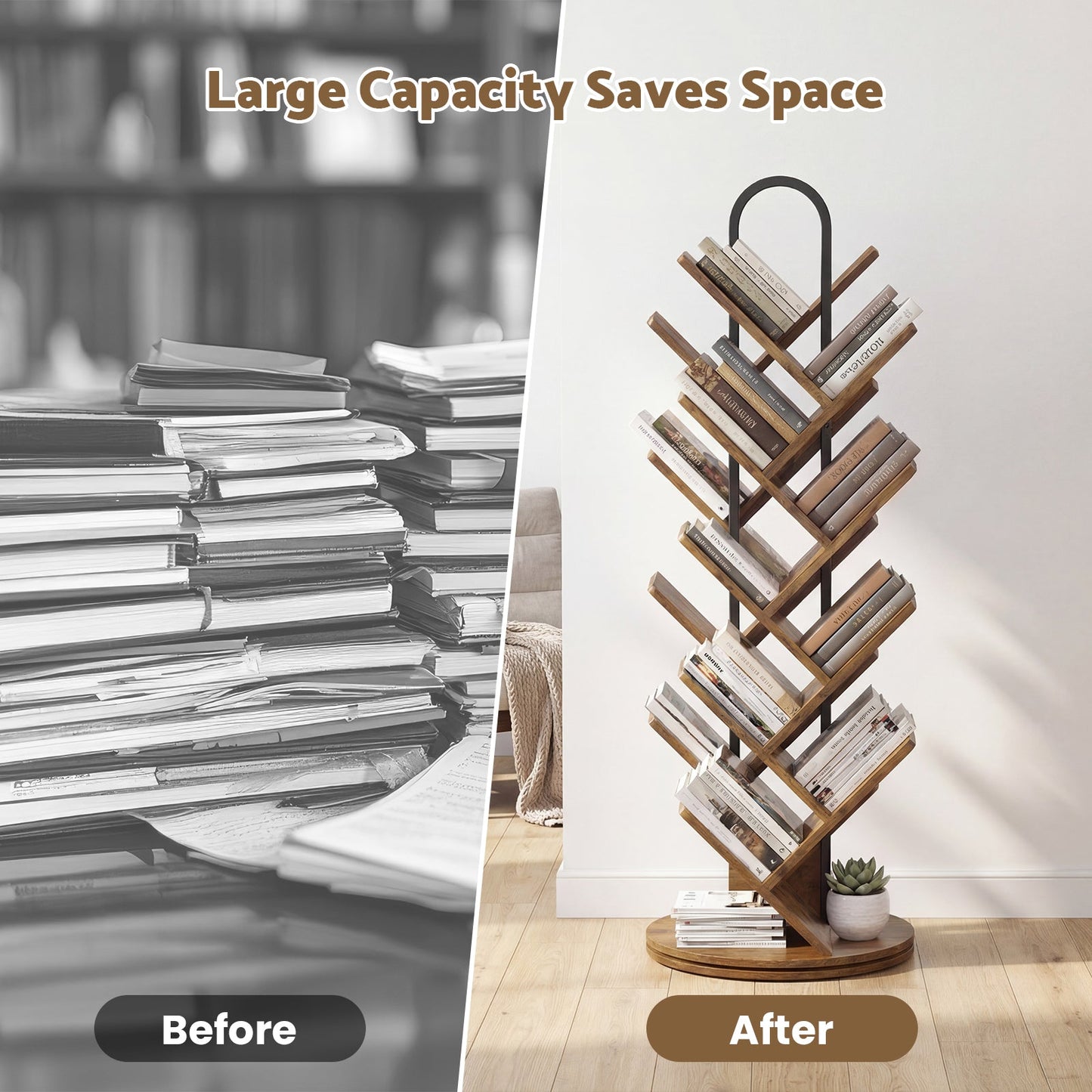 Advwin 16-Tier Tree Rotating Bookshelf for Small Spaces