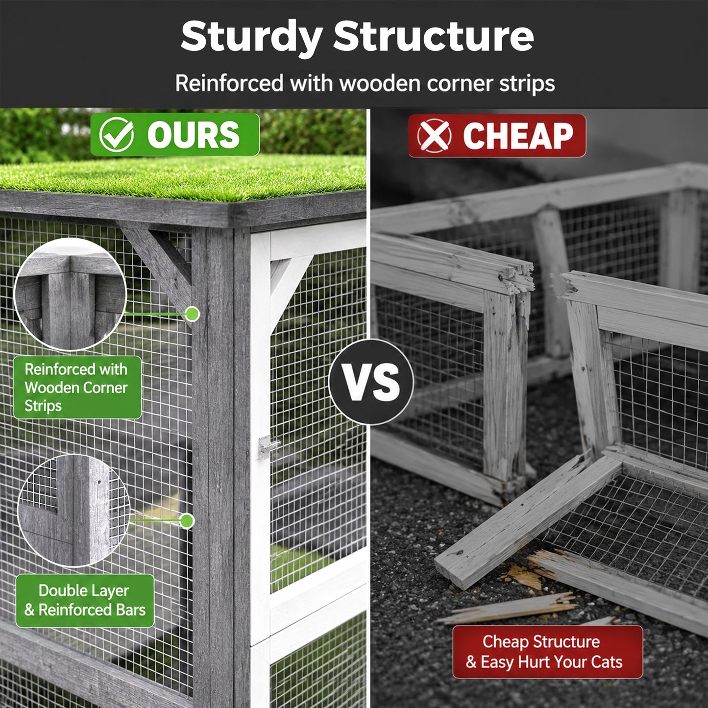 Advwin Outdoor Walk-in Cat Catio Enclosure w/ Asphalt Roof
