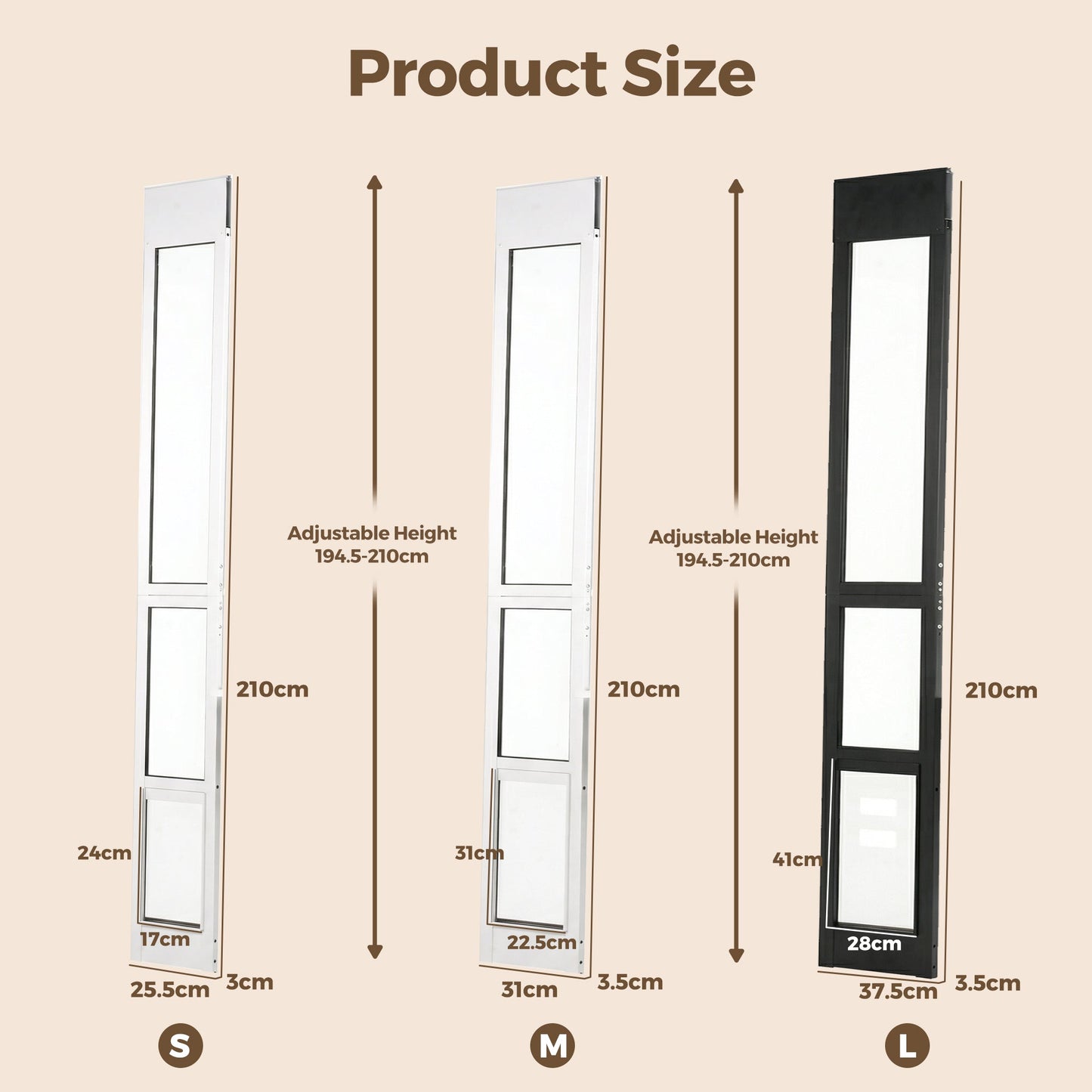 Advwin Aluminum Dog Door Adjustable Height Small