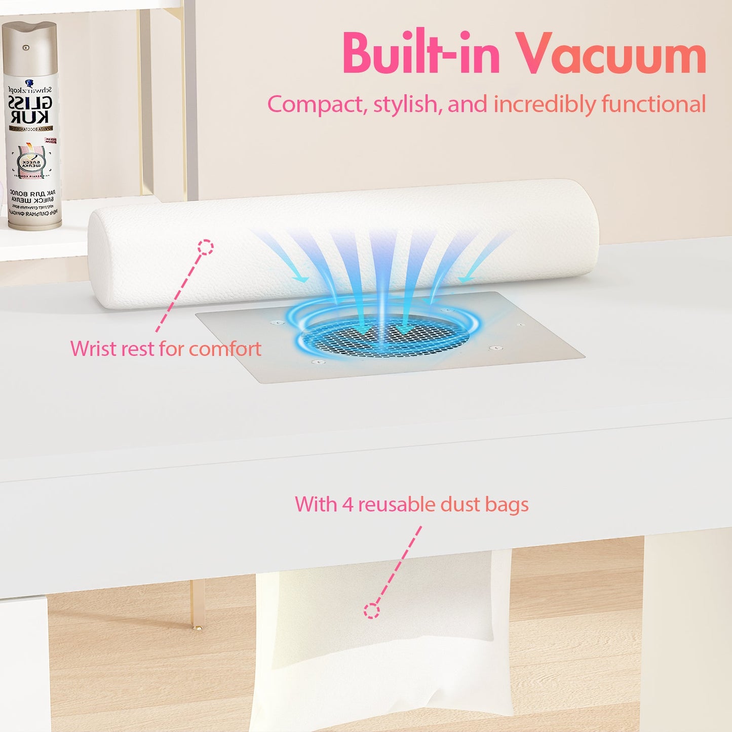 Advwin Manicure Table w/ Dust Collector LED Light