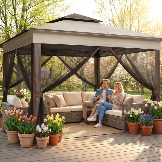 Advwin 3.3x3.3m Double Roof Gazebo Marquee with Mesh Panels