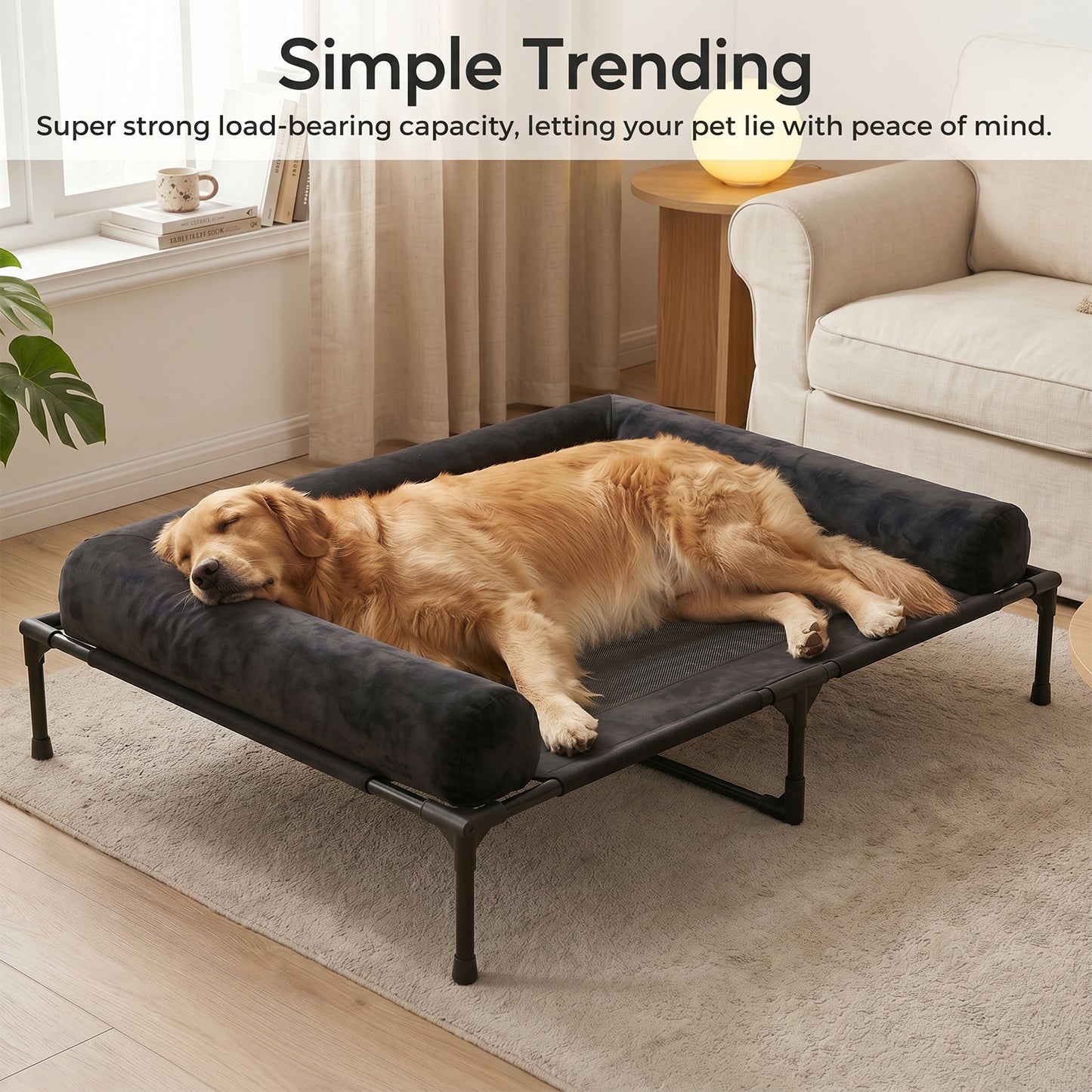 Advwin Elevated Dog Bed with Bolster Black