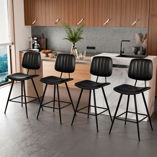 Advwin Set of 4 PU Leather Bar Stools with Back & Footrest