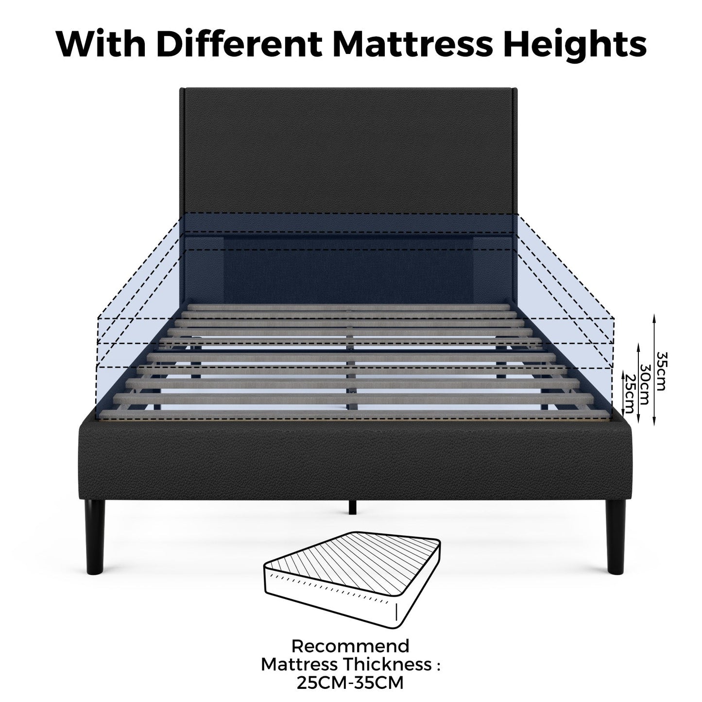 Advwin Single Bed Frame Upholstered Black Platform Base (Pre-Order)