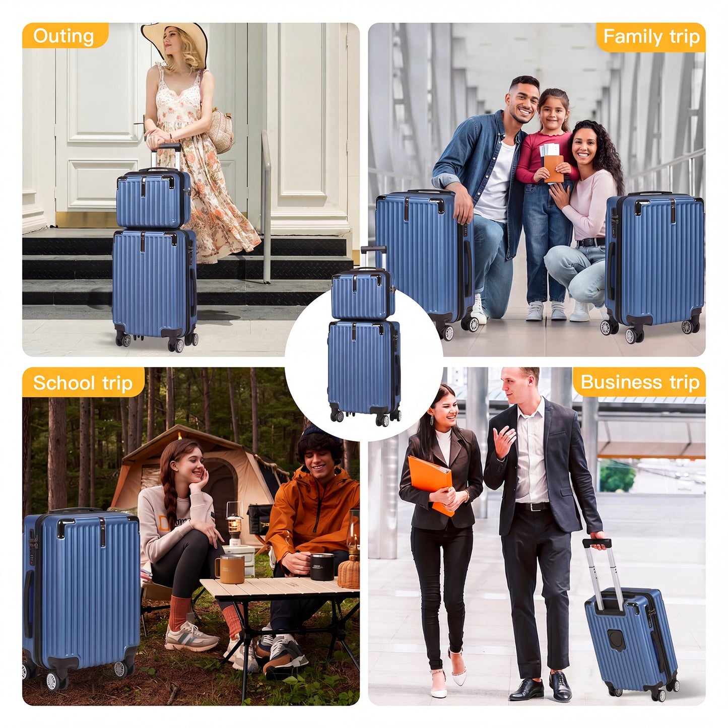 Advwin 20"+14" Hardshell Luggage Set with Power Bank Pocket
