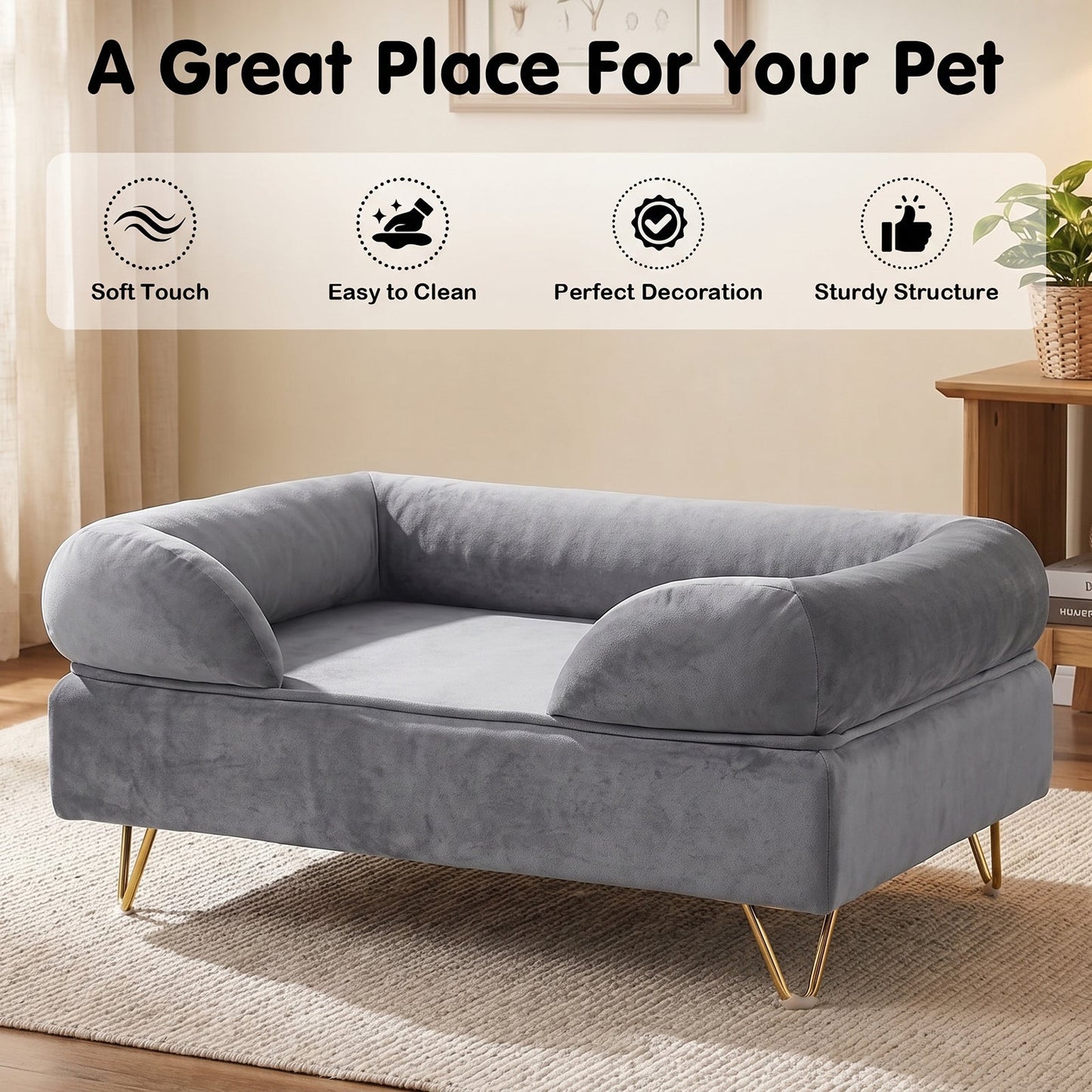 Advwin Elevated Dog Sofa Bed with Soft Velvet Cushion