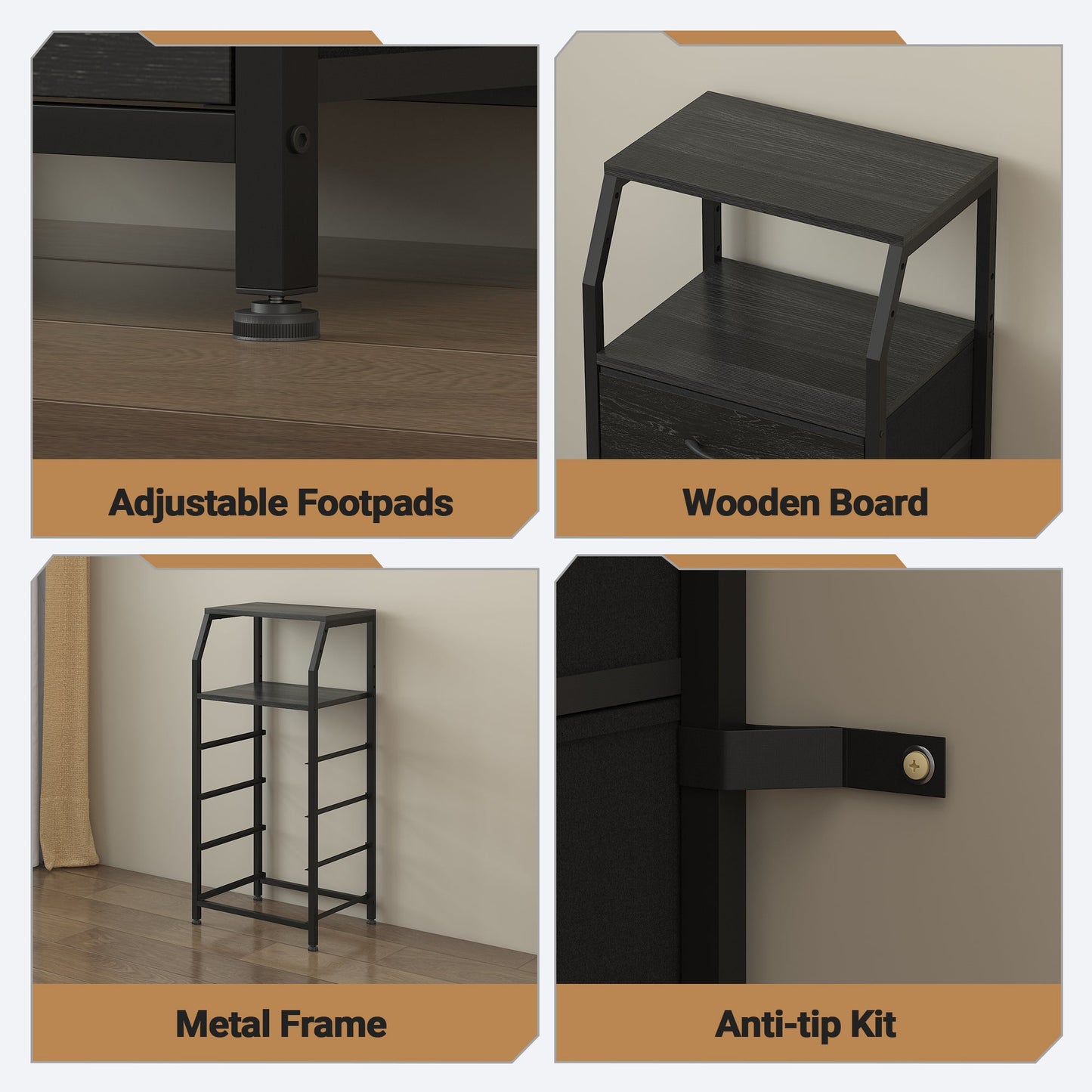 Advwin Bedside Table with 4 Drawers and Charging Station