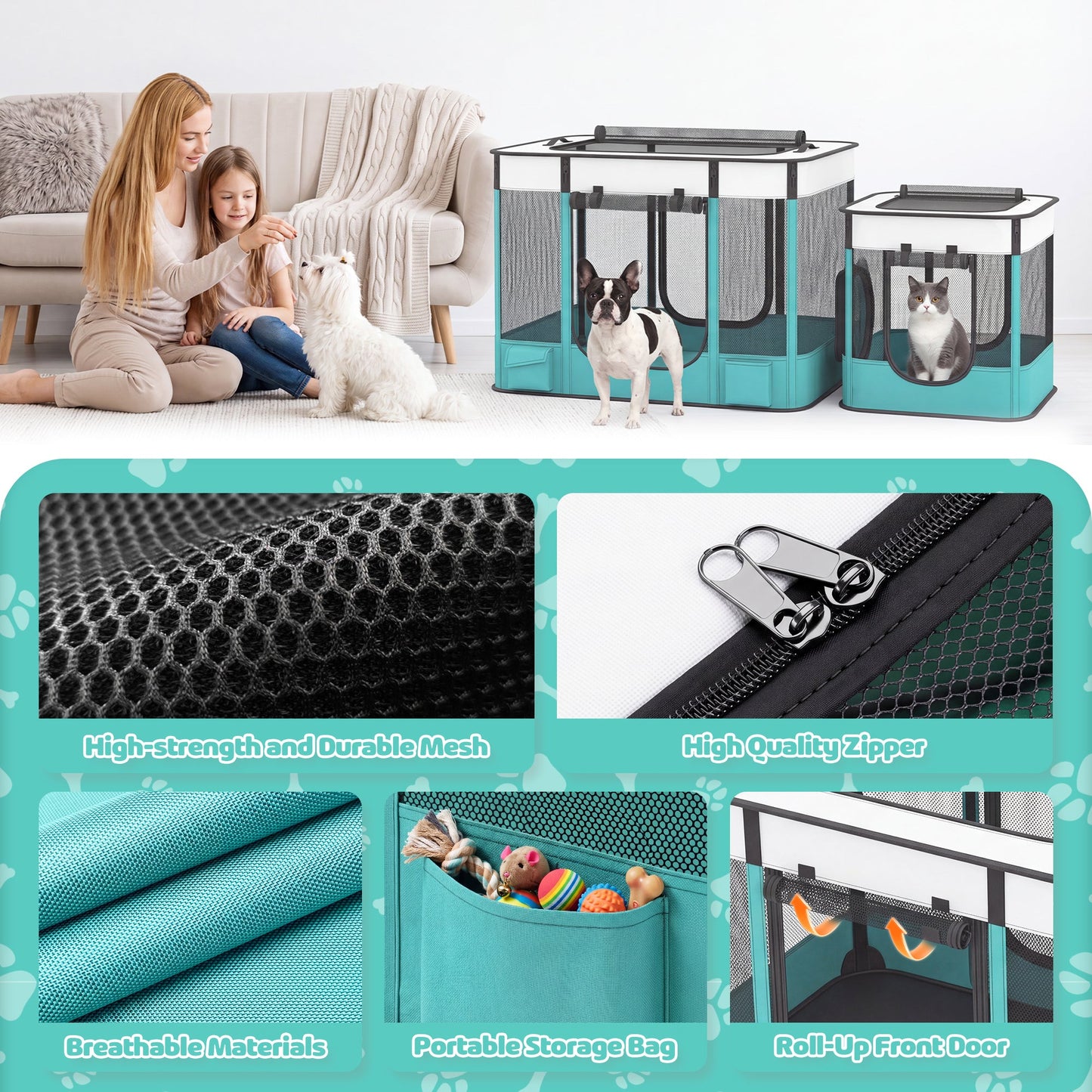 Advwin 2-in-1 Foldable Pet Playpen for Dogs & Cats