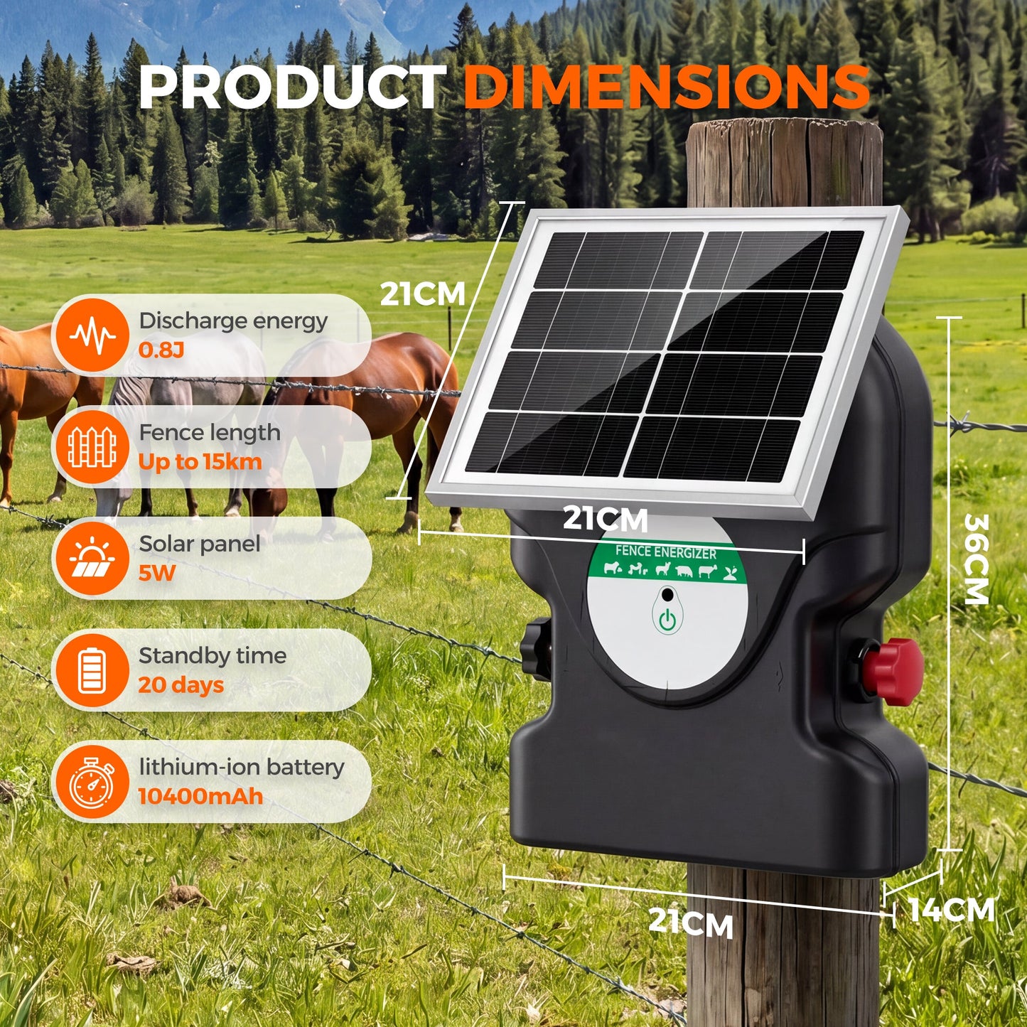 Advwin 15km Solar Electric Fence Energiser Charger