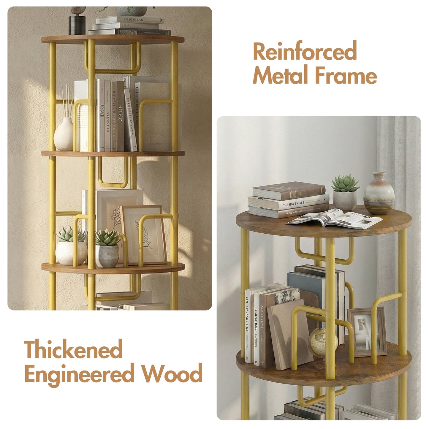 Advwin 5 Tier Rotating Bookshelf Round Corner Organizer