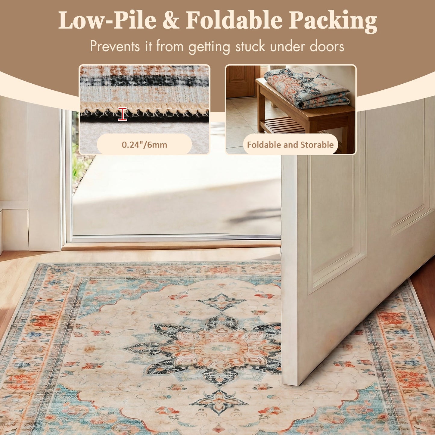 Advwin Vintage Thick Carpet Non-Slip Washable Rug  Red