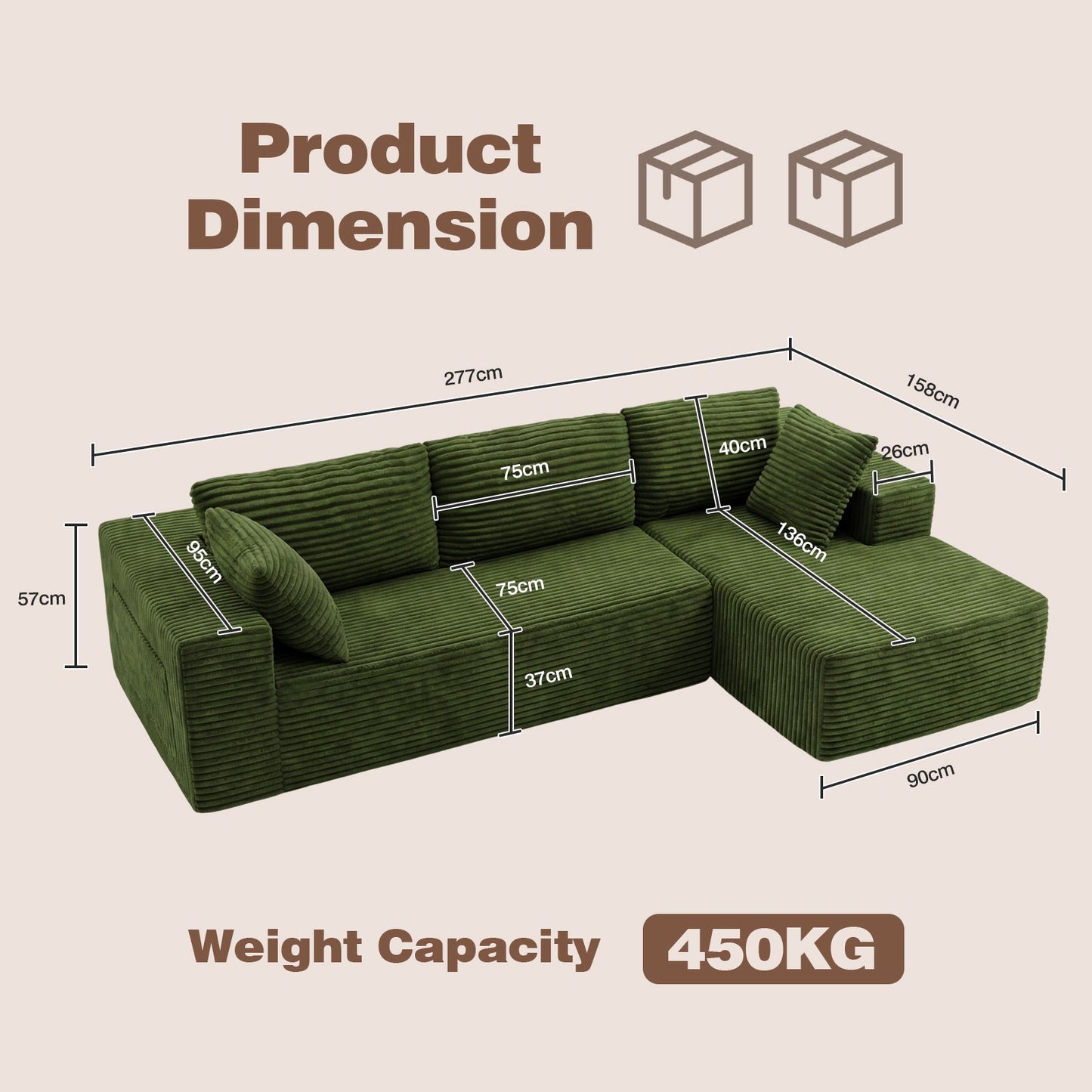 Advwin 277cm Modular Sectional Sofa L Shape 3 Seater