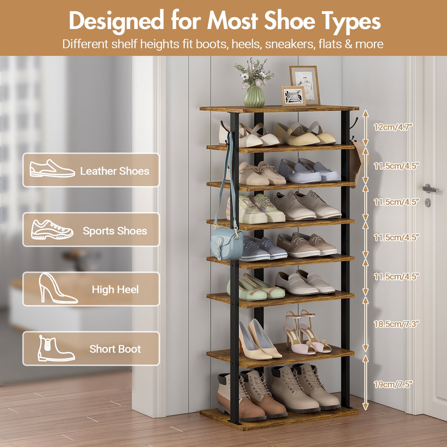 Advwin 8-Tier Vertical Shoe Rack Organiser Narrow