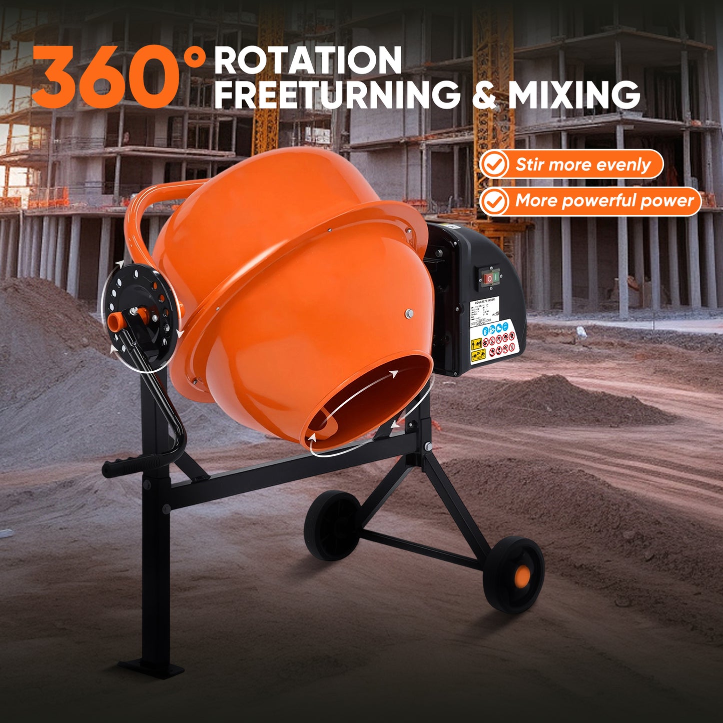 Advwin 70L Electric Concrete Mixer with Wheel & Stand
