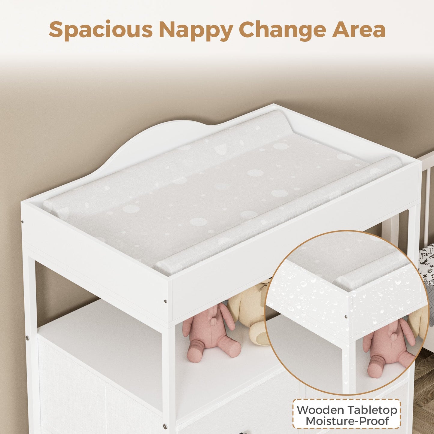 Advwin Baby Changing Table w/ 4 Storage Drawers