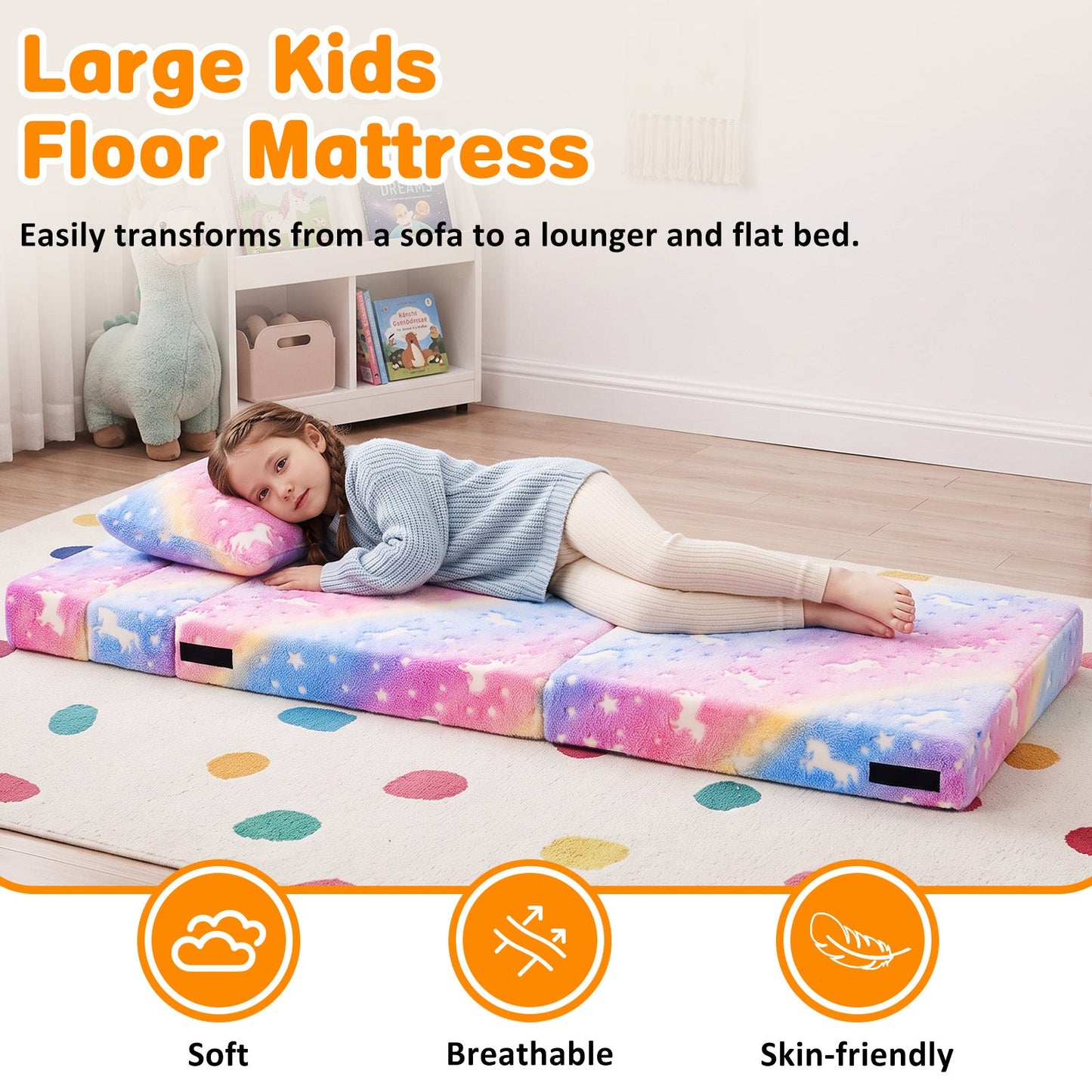 Advwin 3-in-1 Toddler Folding Sofa Bed with Pillow