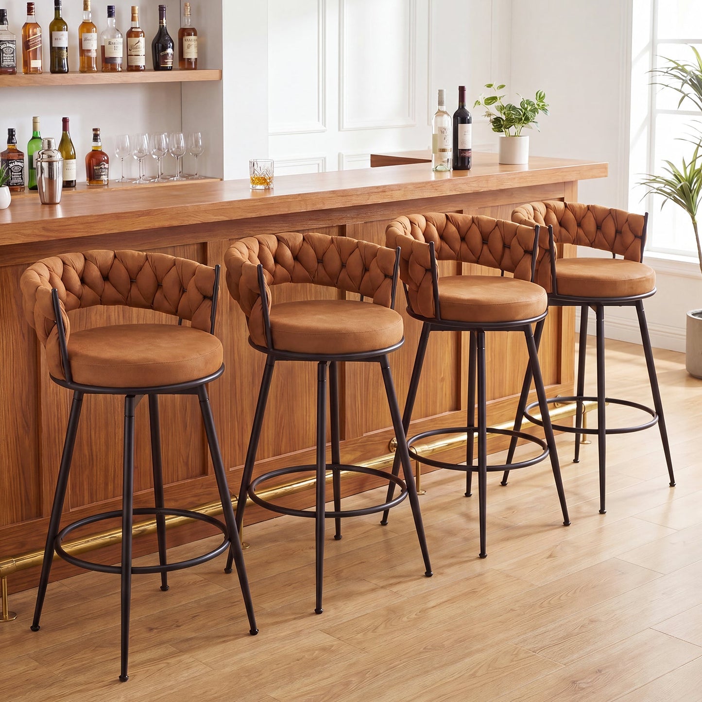 Advwin Set of 4 360° Swivel Bar Stools with Backrest