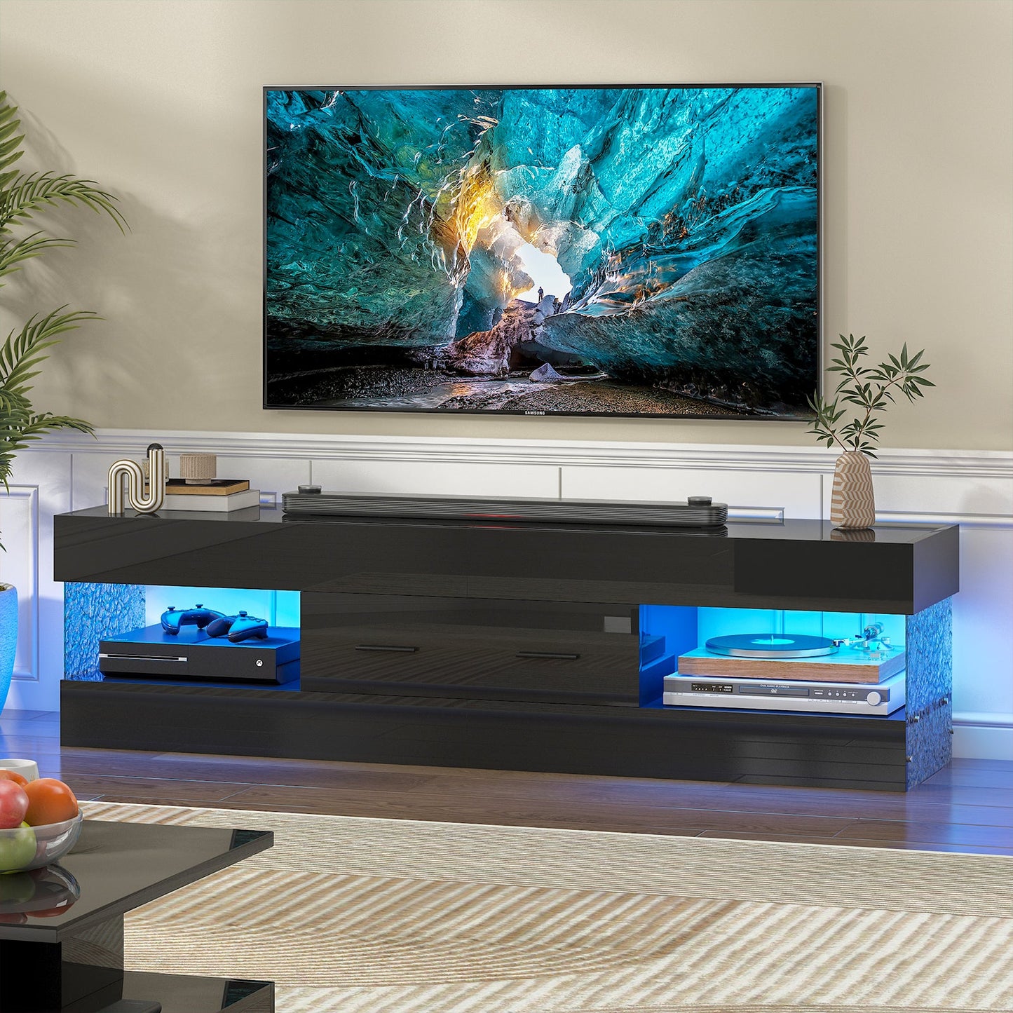 Advwin 152cm LED TV Stand High Gloss Cabinet w/ Drawer
