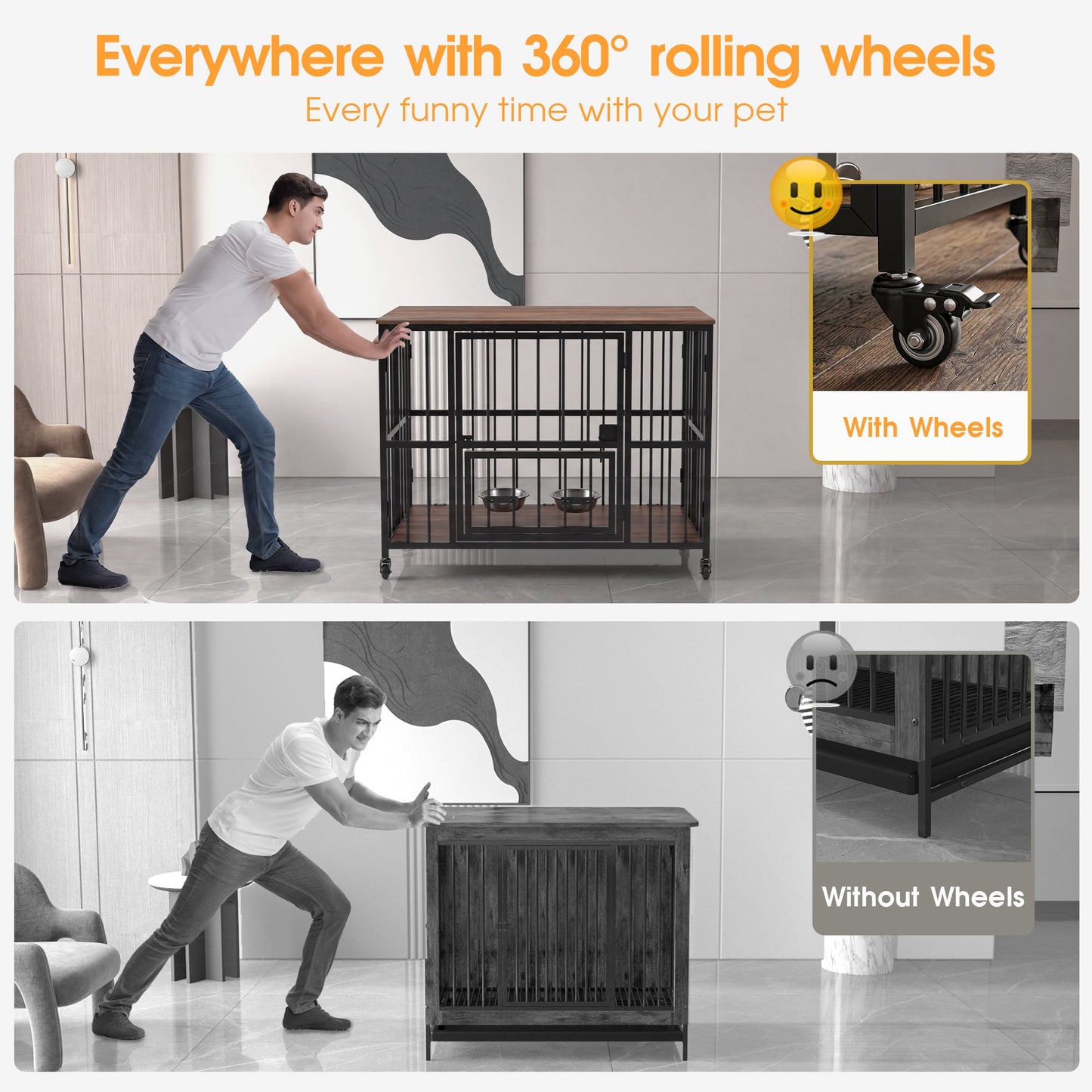 Advwin 2-in-1 Heavy-Duty Dog Crate Furniture for 2 Dogs