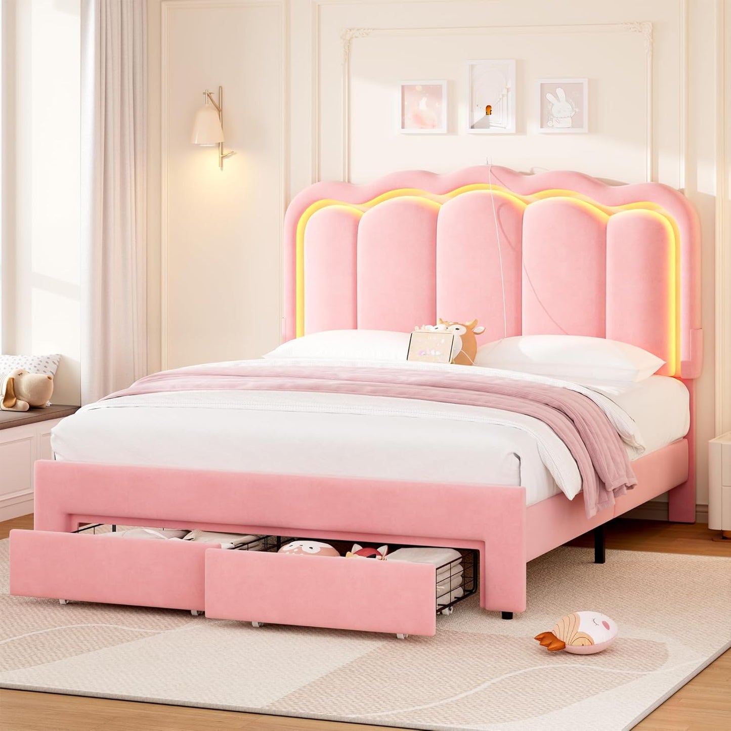 Advwin LED Bed Frame with Adjustable Headboard