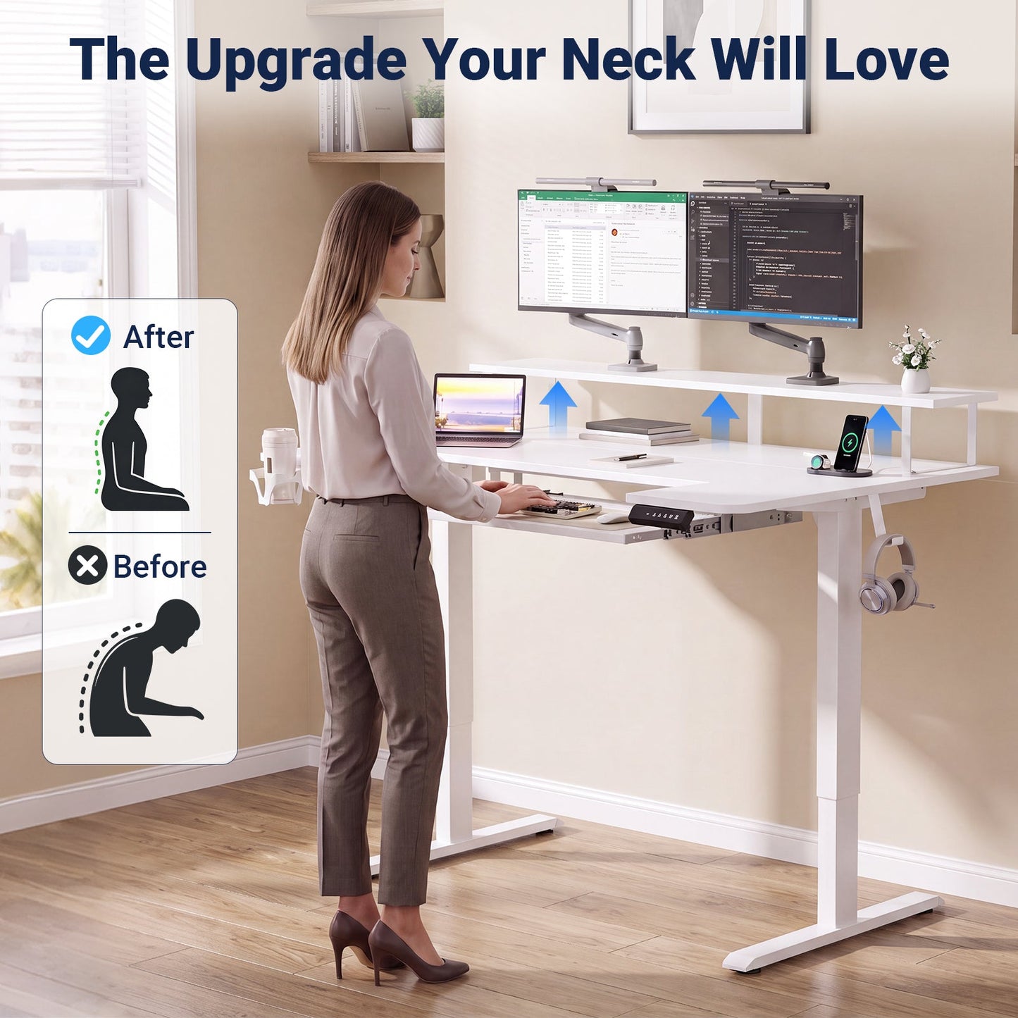 Advwin 120cm Electric Standing Desk w/ LED Light