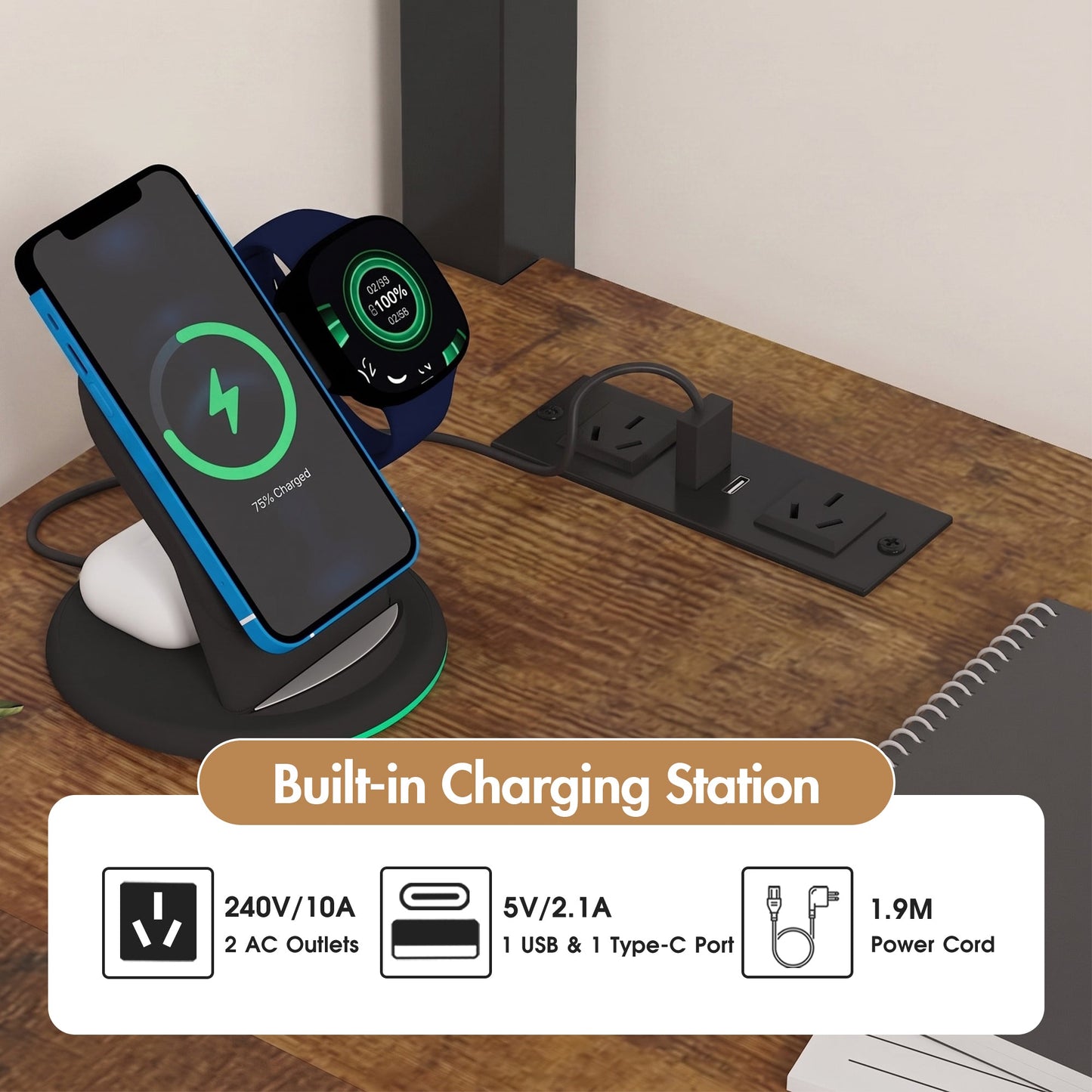 Advwin LED Loft Bed Frame w/ L-Shaped Desk & Charging Station
