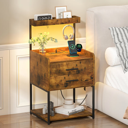 Advwin LED Bedside Table with Charging Station