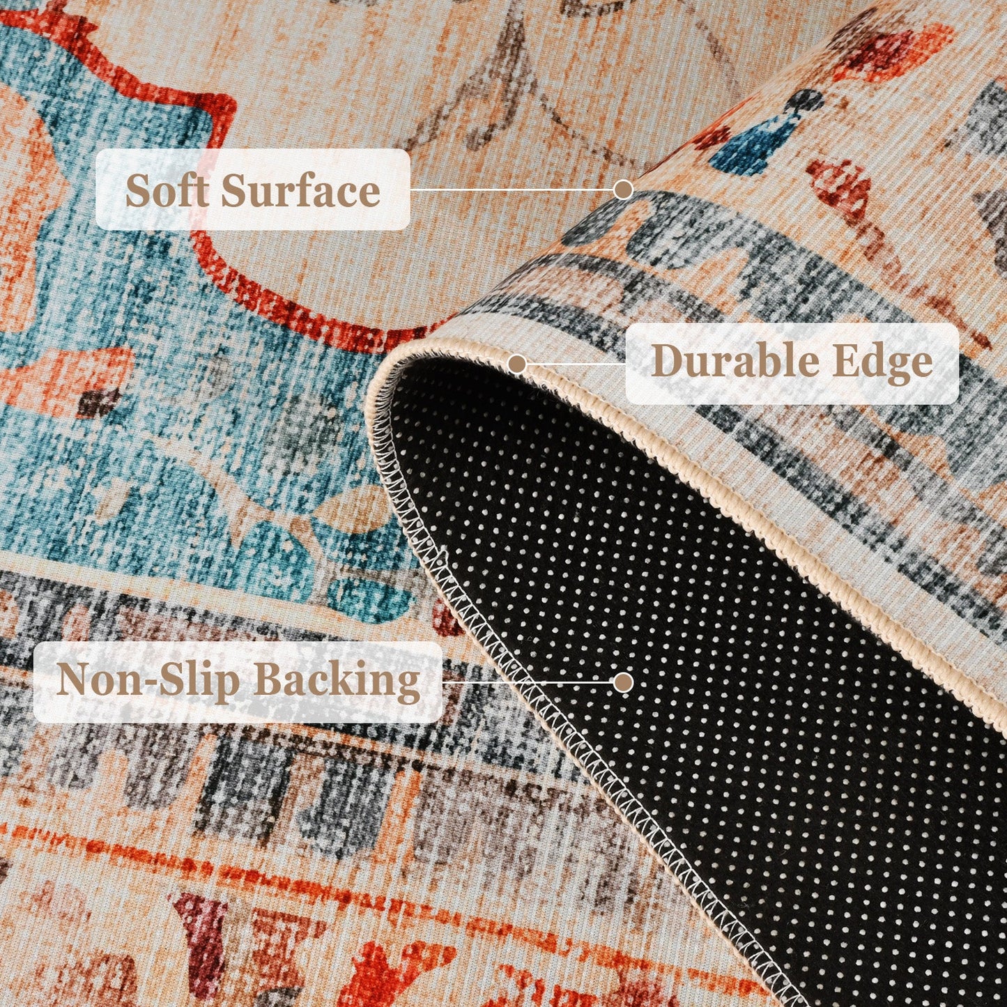 Advwin Vintage Thick Carpet Non-Slip Washable Rug  Red