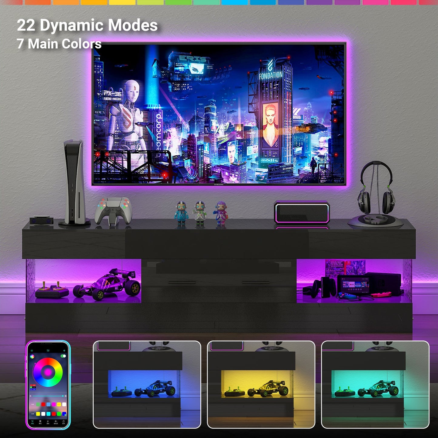 Advwin 152cm LED TV Stand High Gloss Cabinet w/ Drawer