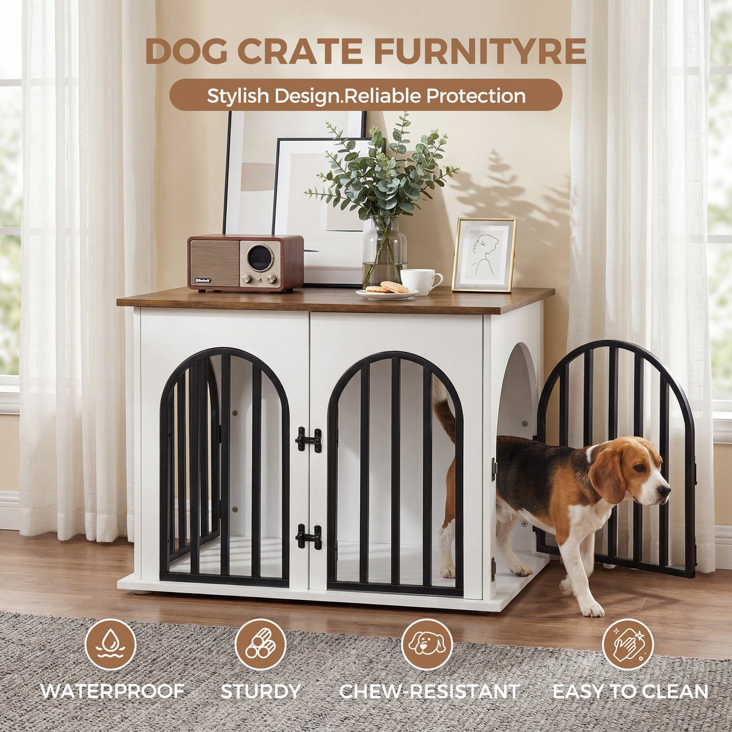 Advwin Wooden Dog Crate Furniture for 2 Dogs
