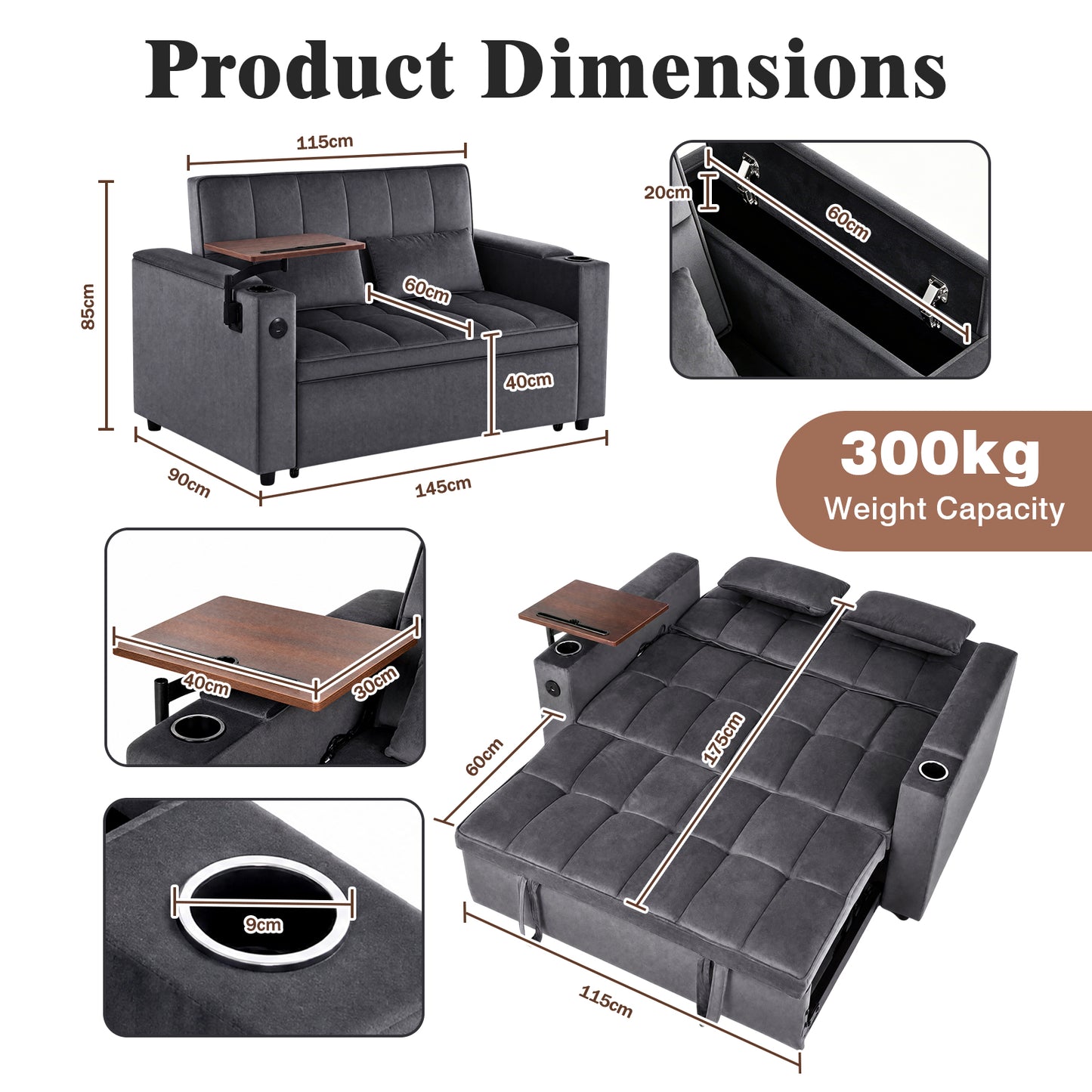 Advwin 3-in-1 Velvet Convertible Sofa Bed